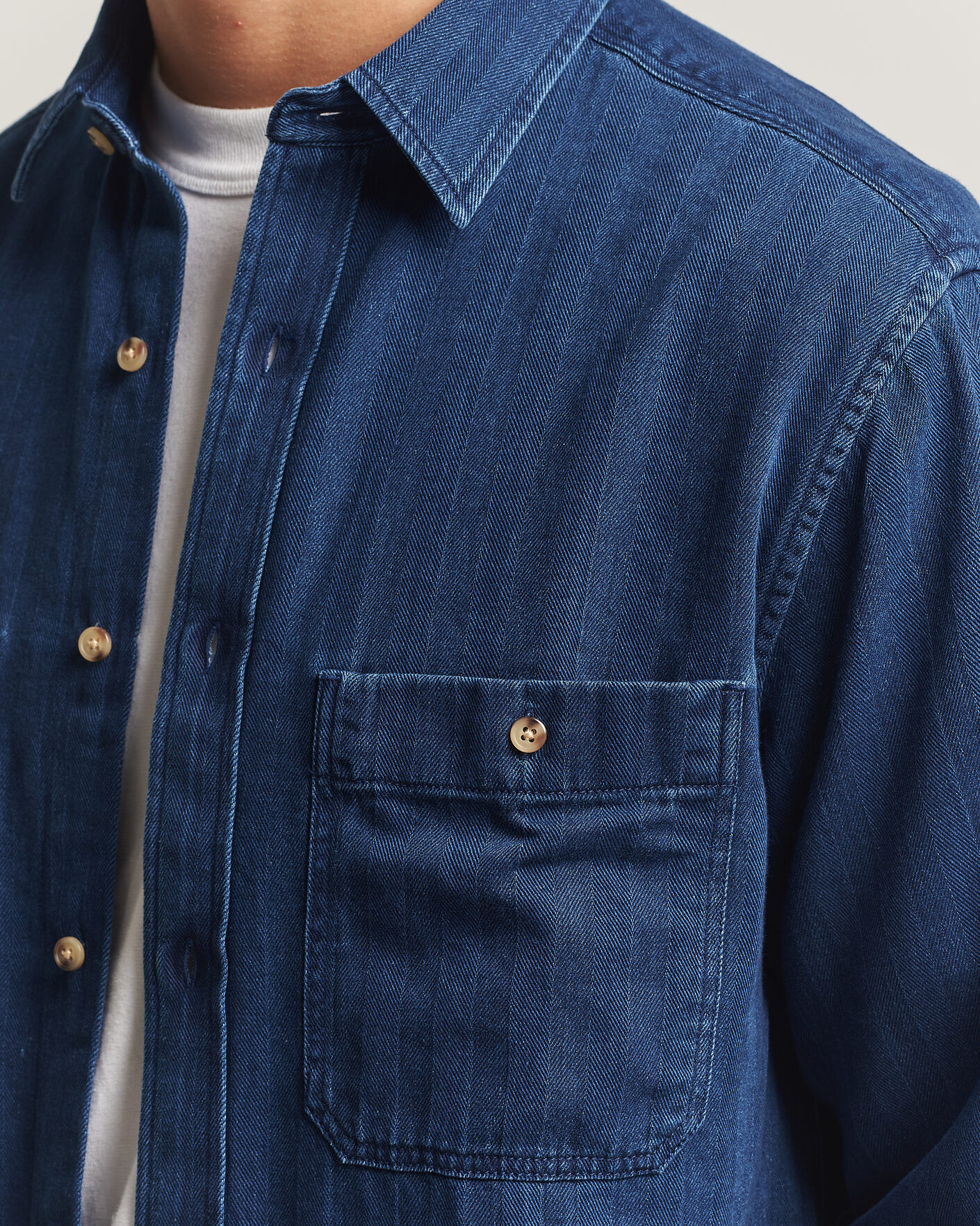 Homme | Chemises | Gant | Regular Fit Indigo Herringbone Overshirt Mid Blue