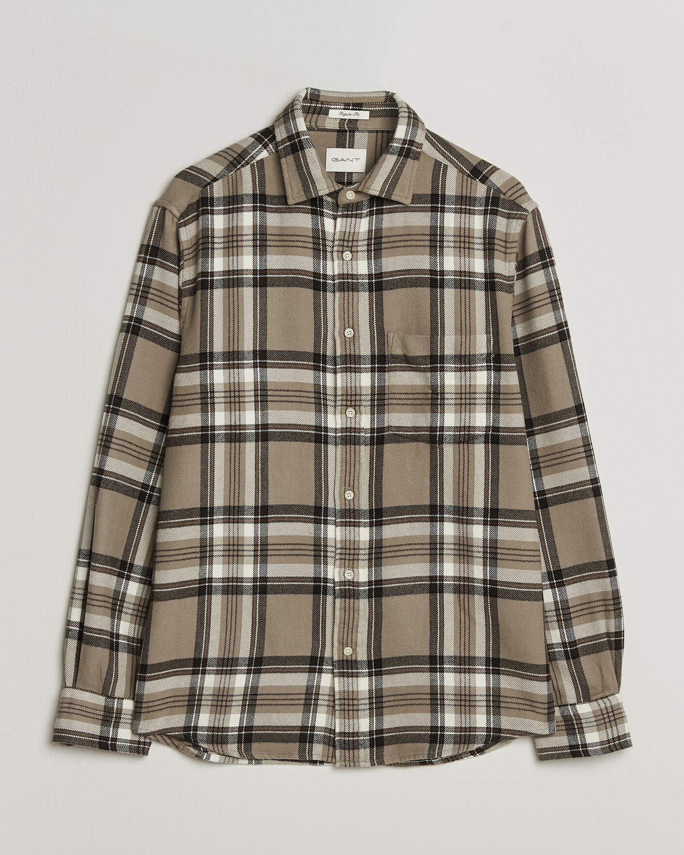 Homme | Chemises | Gant | Regular Fit Flannel Checked Overshirt Mist Taupe