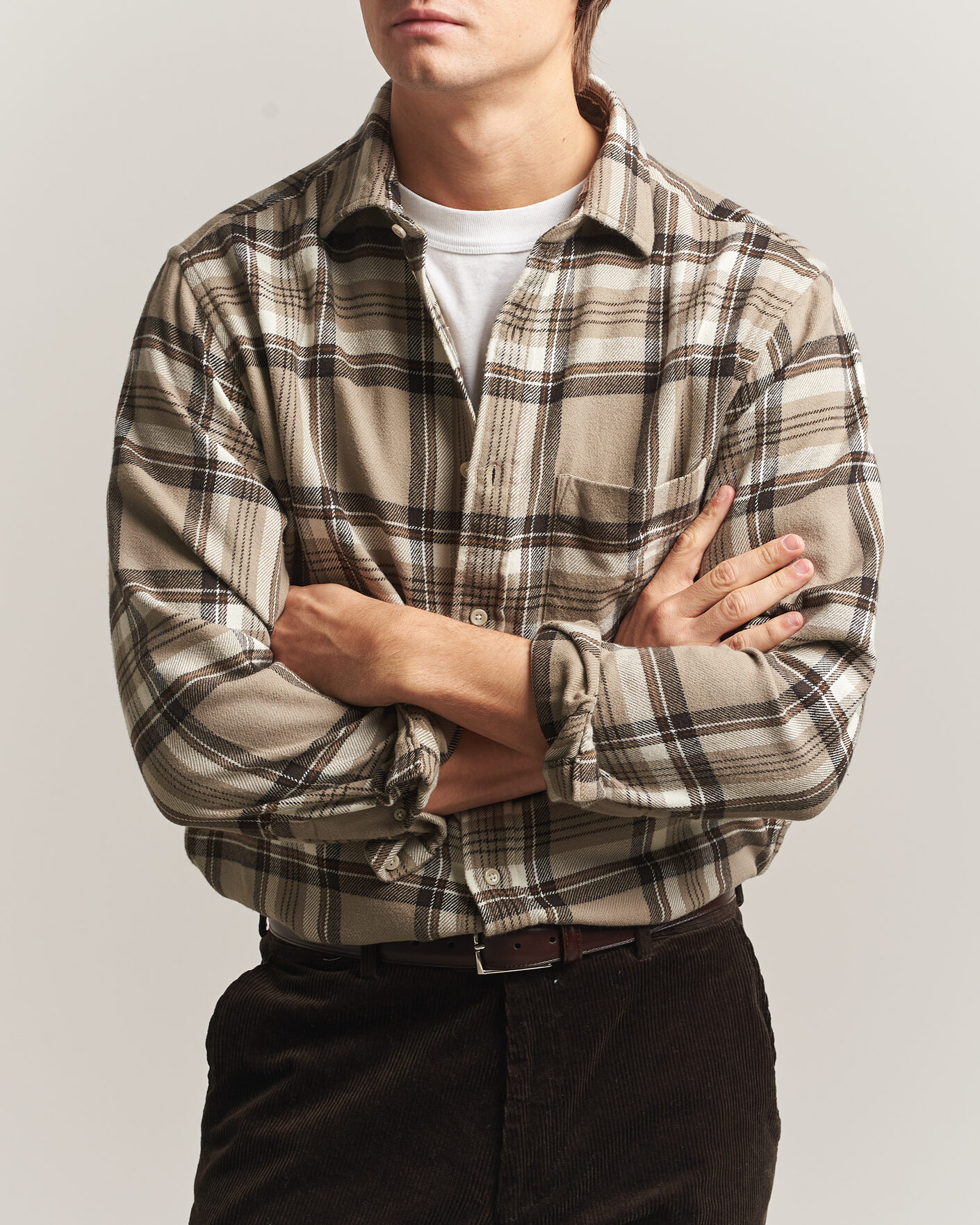 Homme | Chemises | Gant | Regular Fit Flannel Checked Overshirt Mist Taupe