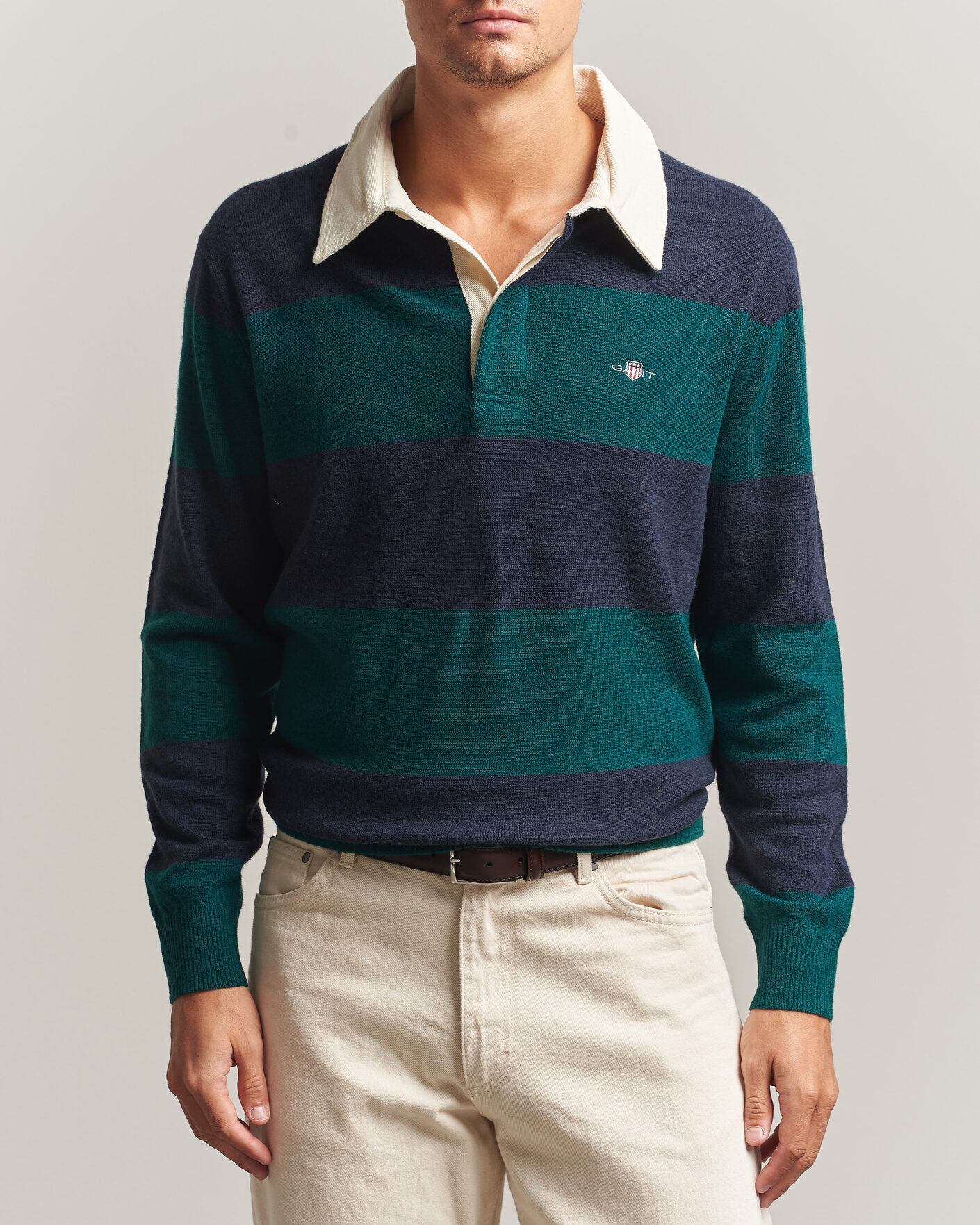Homme | Pulls Et Tricots | Gant | Lambswool Barstriped Rugger Dark Emerald