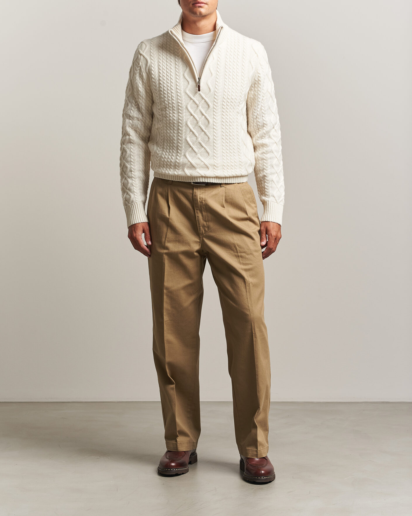 Homme | Pulls Et Tricots | Gant | Wool Cable Knitted Half Zip Cream