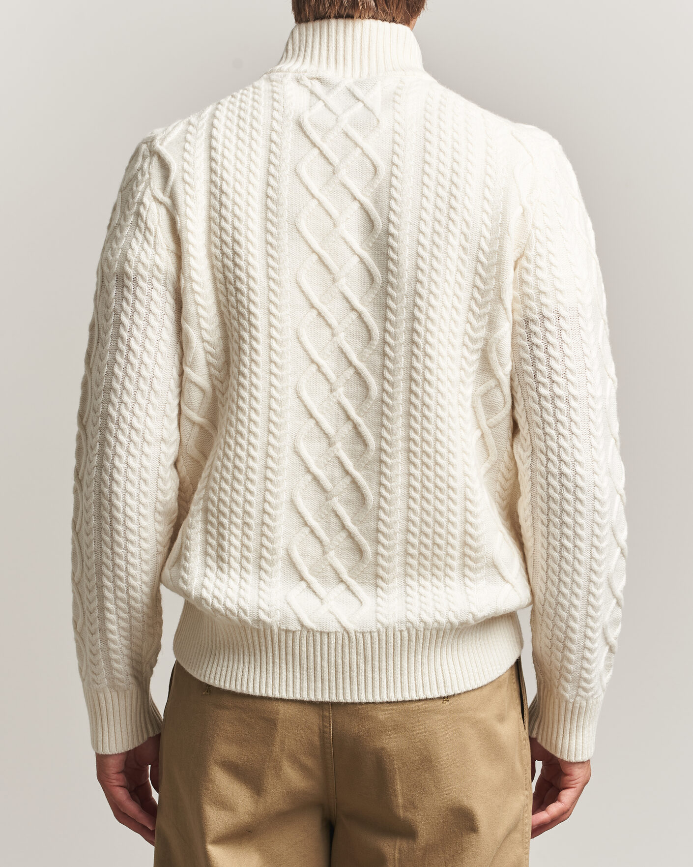 Homme | Pulls Et Tricots | Gant | Wool Cable Knitted Half Zip Cream