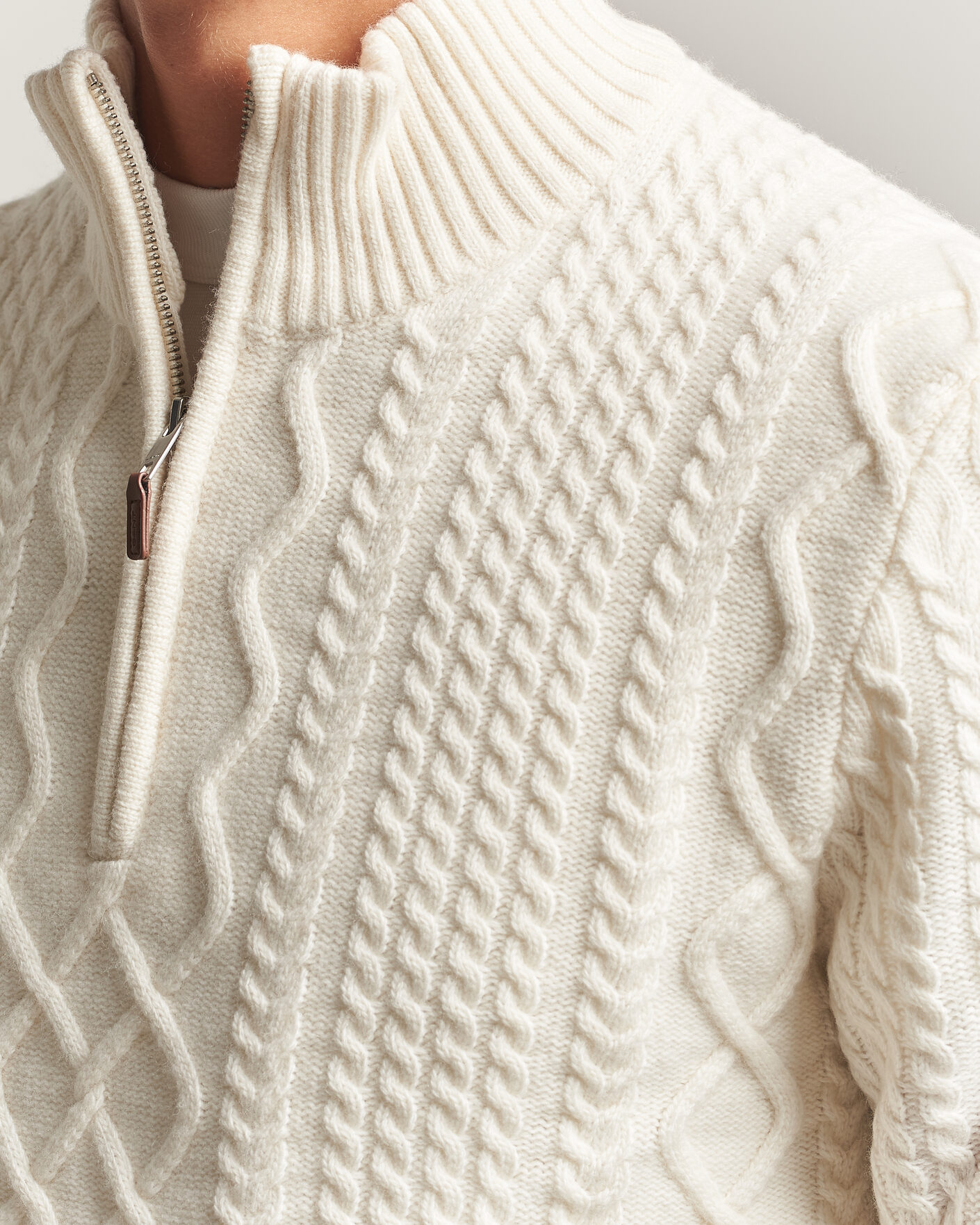 Homme | Pulls Et Tricots | Gant | Wool Cable Knitted Half Zip Cream