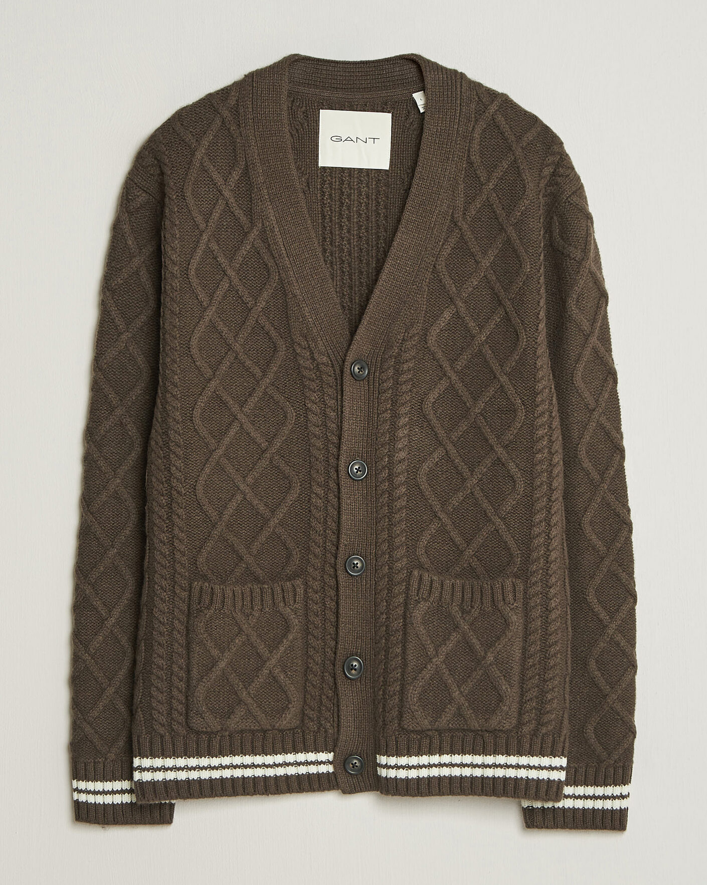Homme | Pulls Et Tricots | Gant | Wool Cable Knitted Cardigan Shadow Brown
