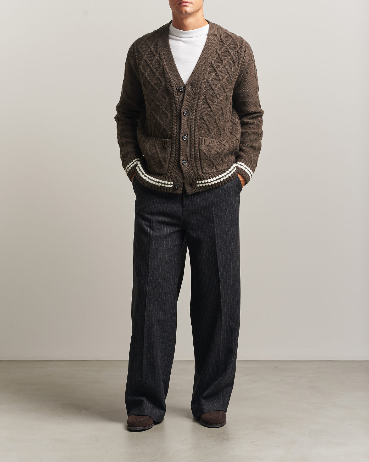 Homme | Pulls Et Tricots | Gant | Wool Cable Knitted Cardigan Shadow Brown