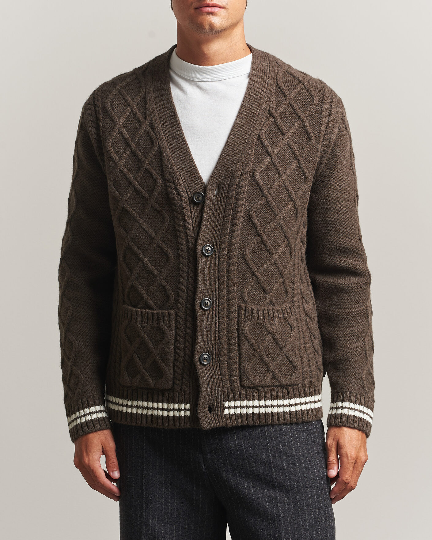 Homme | Pulls Et Tricots | Gant | Wool Cable Knitted Cardigan Shadow Brown