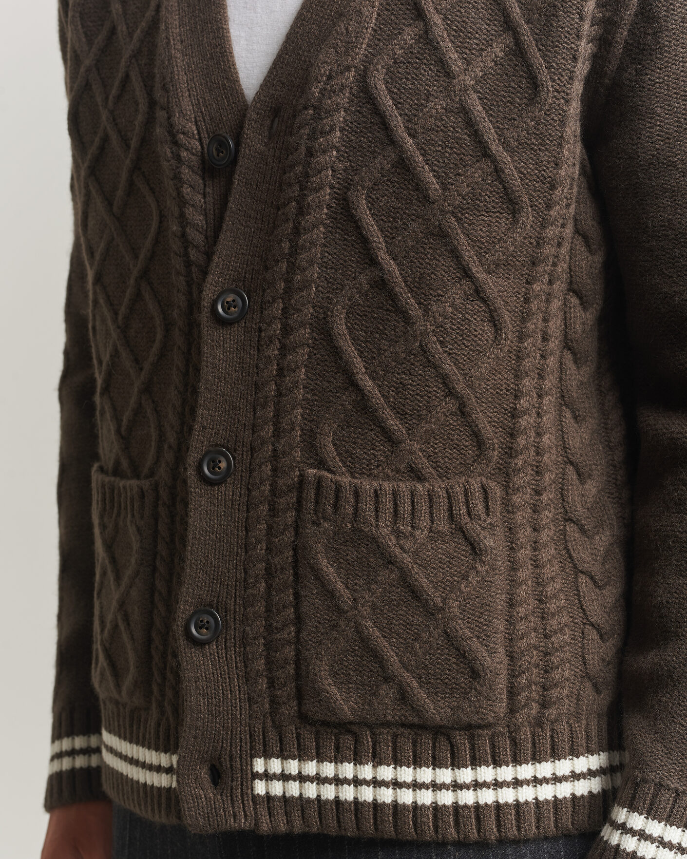 Homme | Pulls Et Tricots | Gant | Wool Cable Knitted Cardigan Shadow Brown