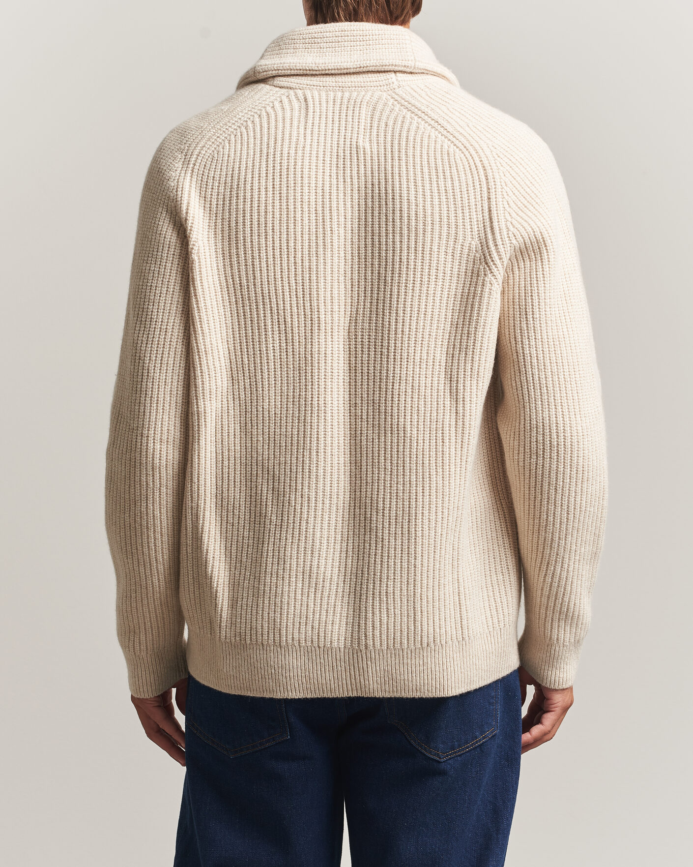 Homme | Pulls Et Tricots | Gant | Wool/Cotton Ribbed Shawl Collar Cardigan Light Beige