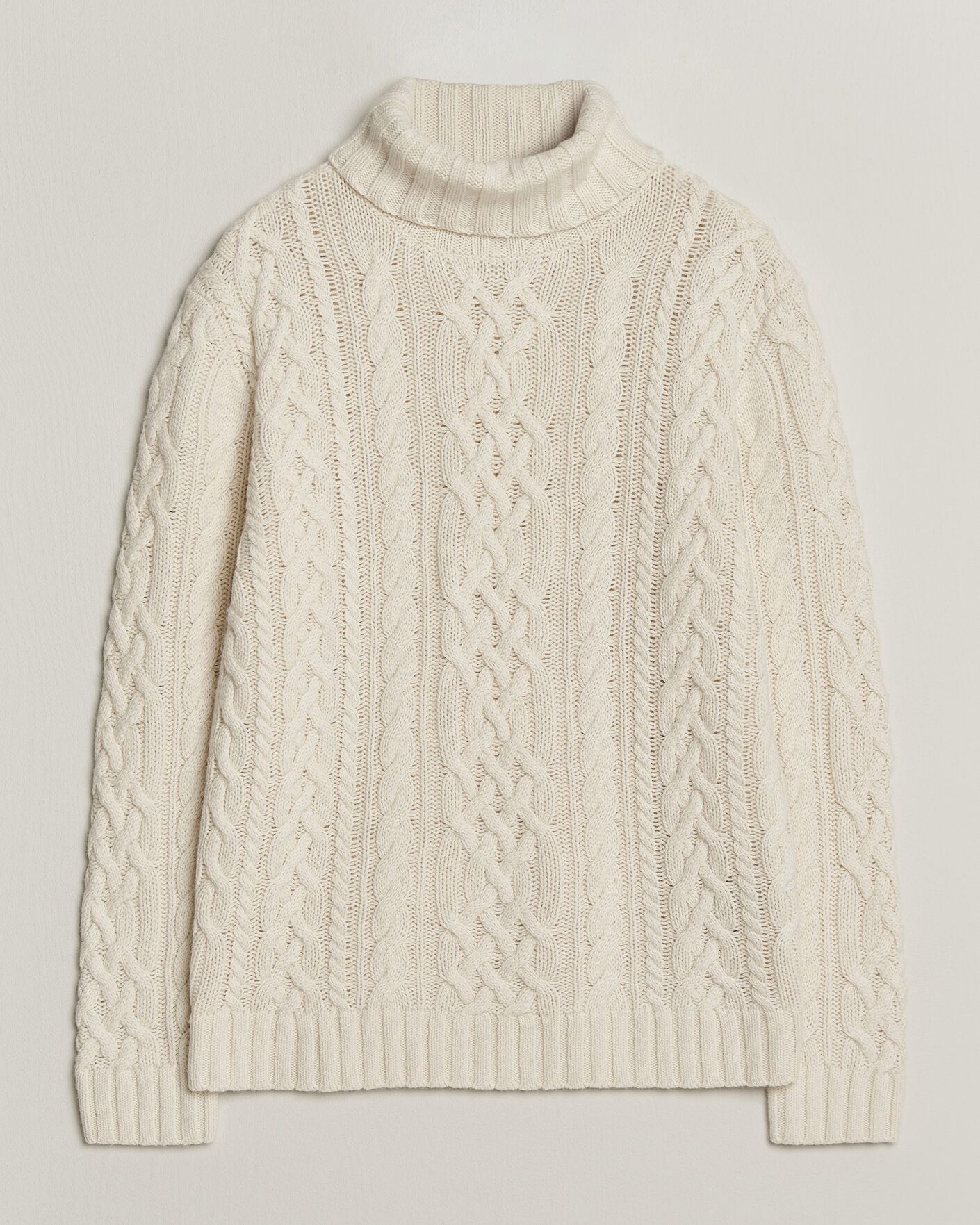 Homme | Pulls Et Tricots | Gant | Wool/Cotton Cable Knitted Turtleneck Cream