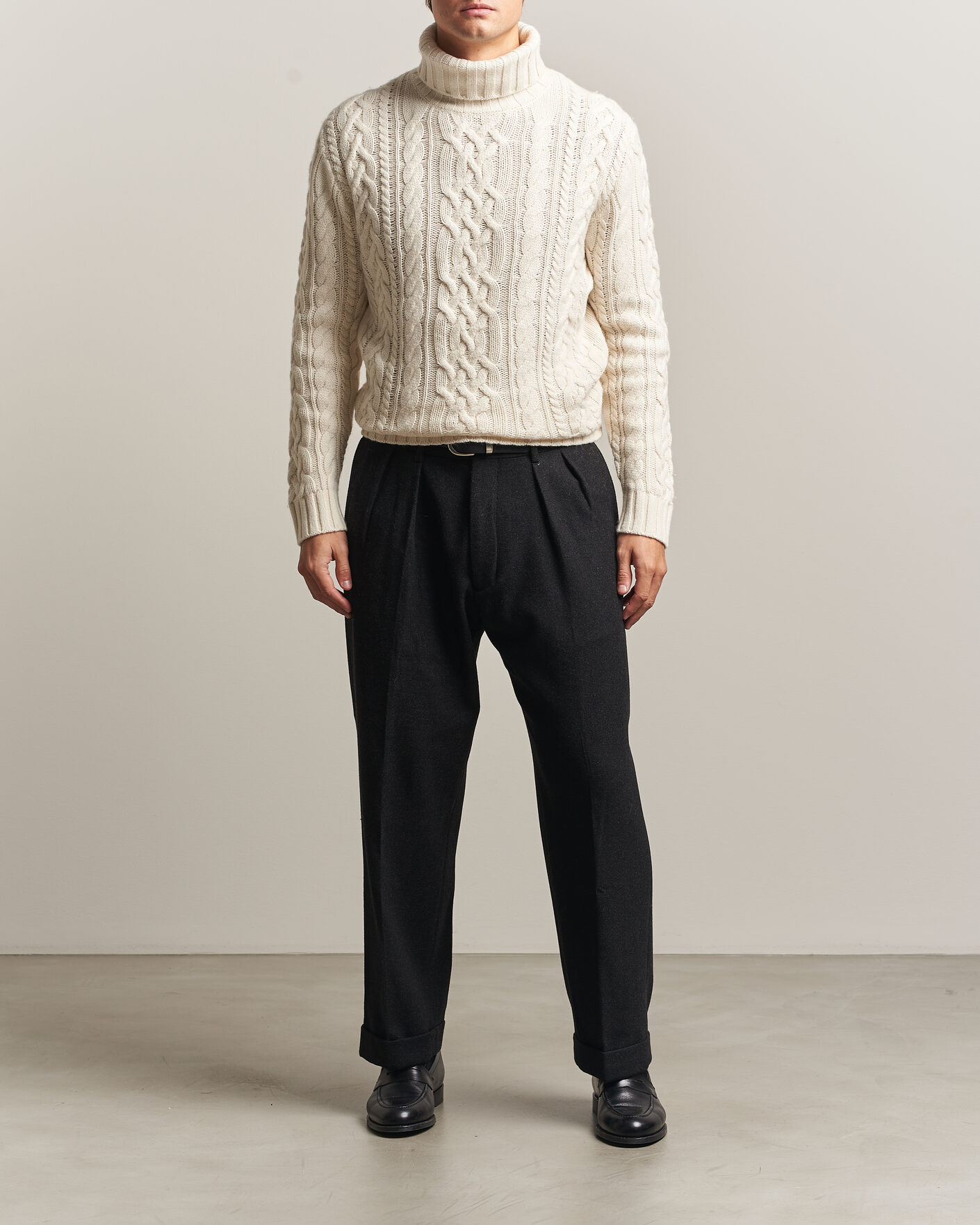 Homme | Pulls Et Tricots | Gant | Wool/Cotton Cable Knitted Turtleneck Cream