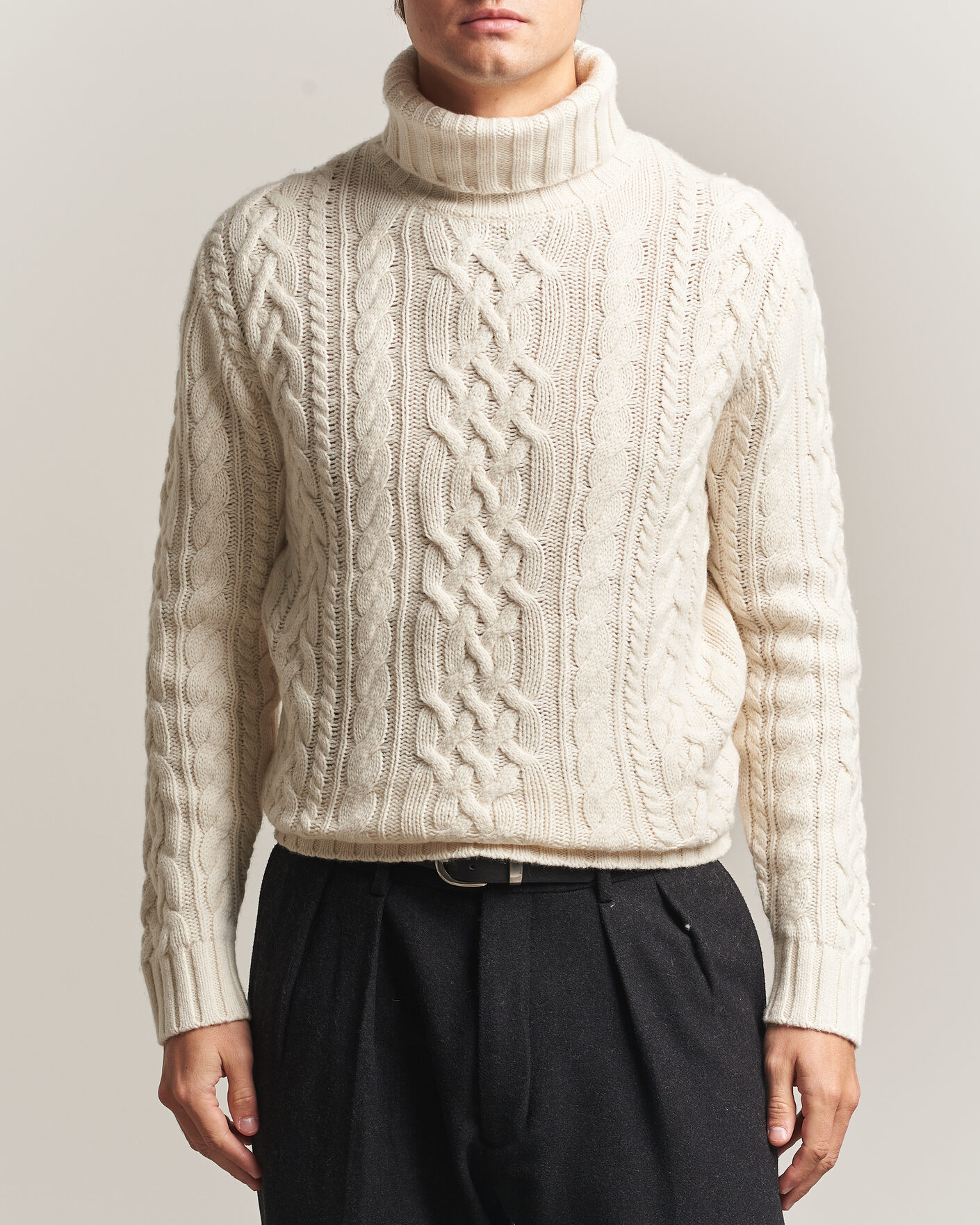 Homme | Pulls Et Tricots | Gant | Wool/Cotton Cable Knitted Turtleneck Cream