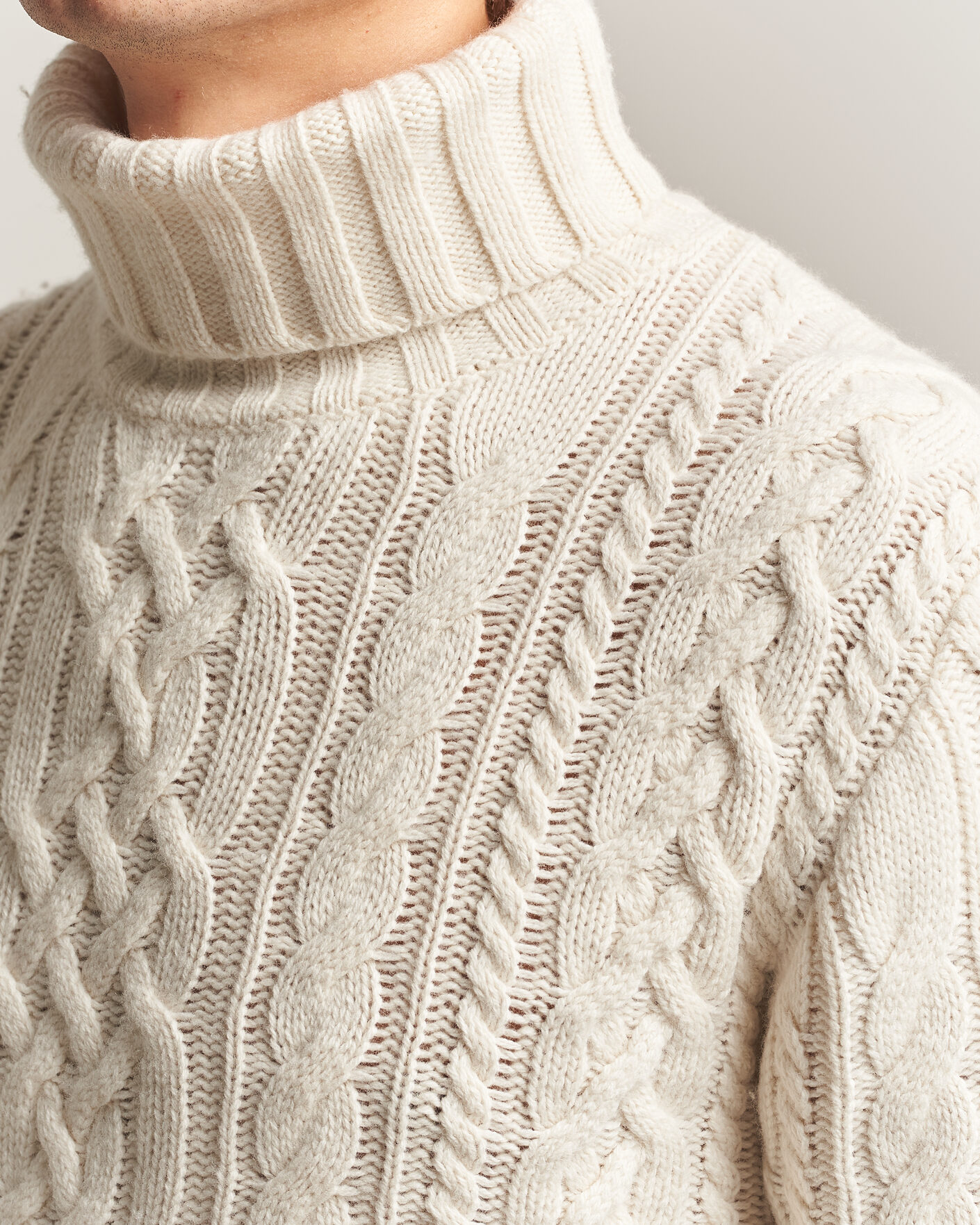 Homme | Pulls Et Tricots | Gant | Wool/Cotton Cable Knitted Turtleneck Cream