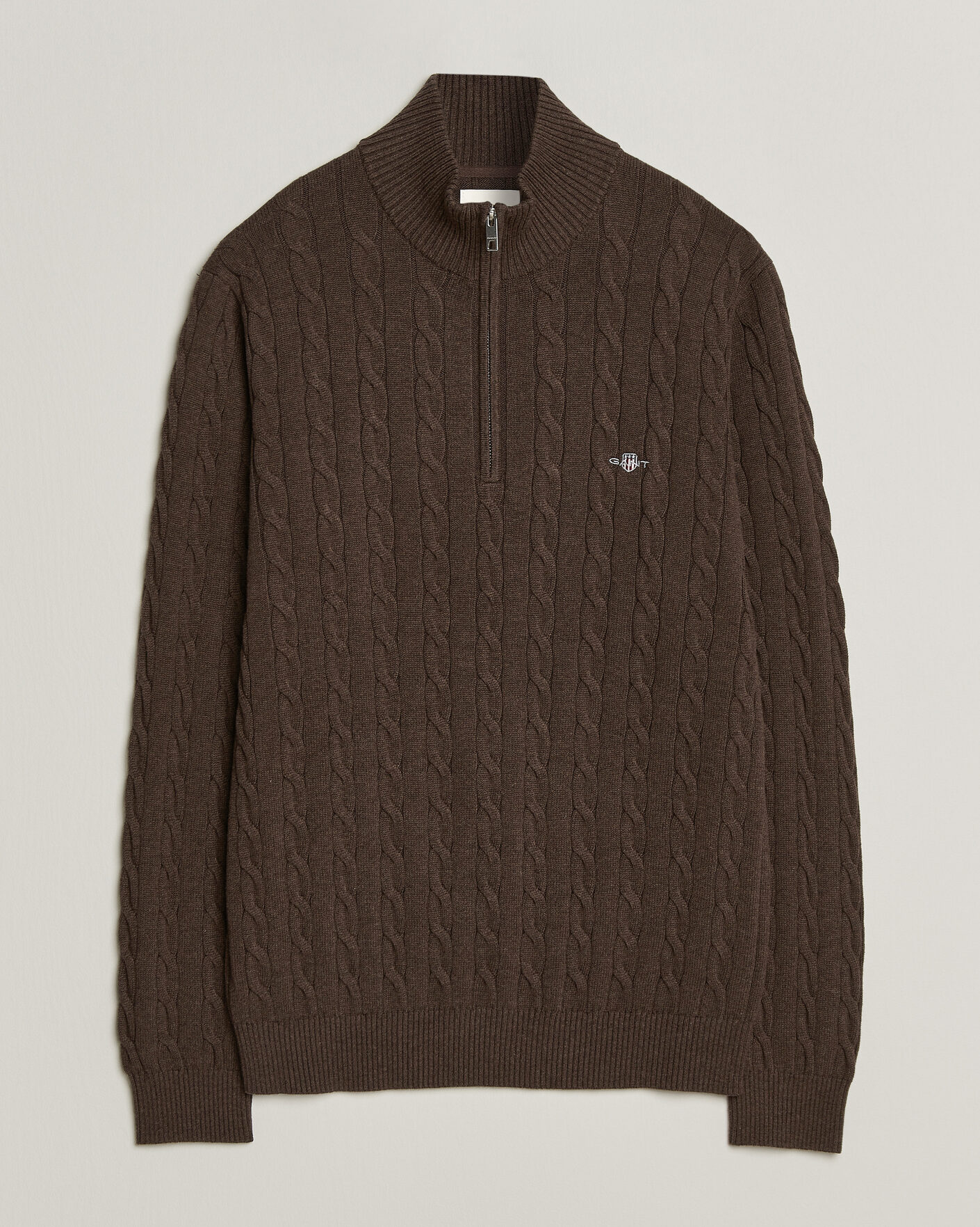 Homme | Pulls Et Tricots | Gant | Cotton Cable Half Zip Black Brown Melange