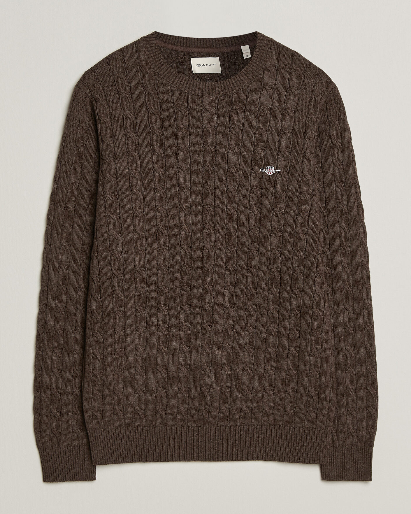 Homme | Pulls Et Tricots | Gant | Cotton Cable Crew Neck Black Brown Melange