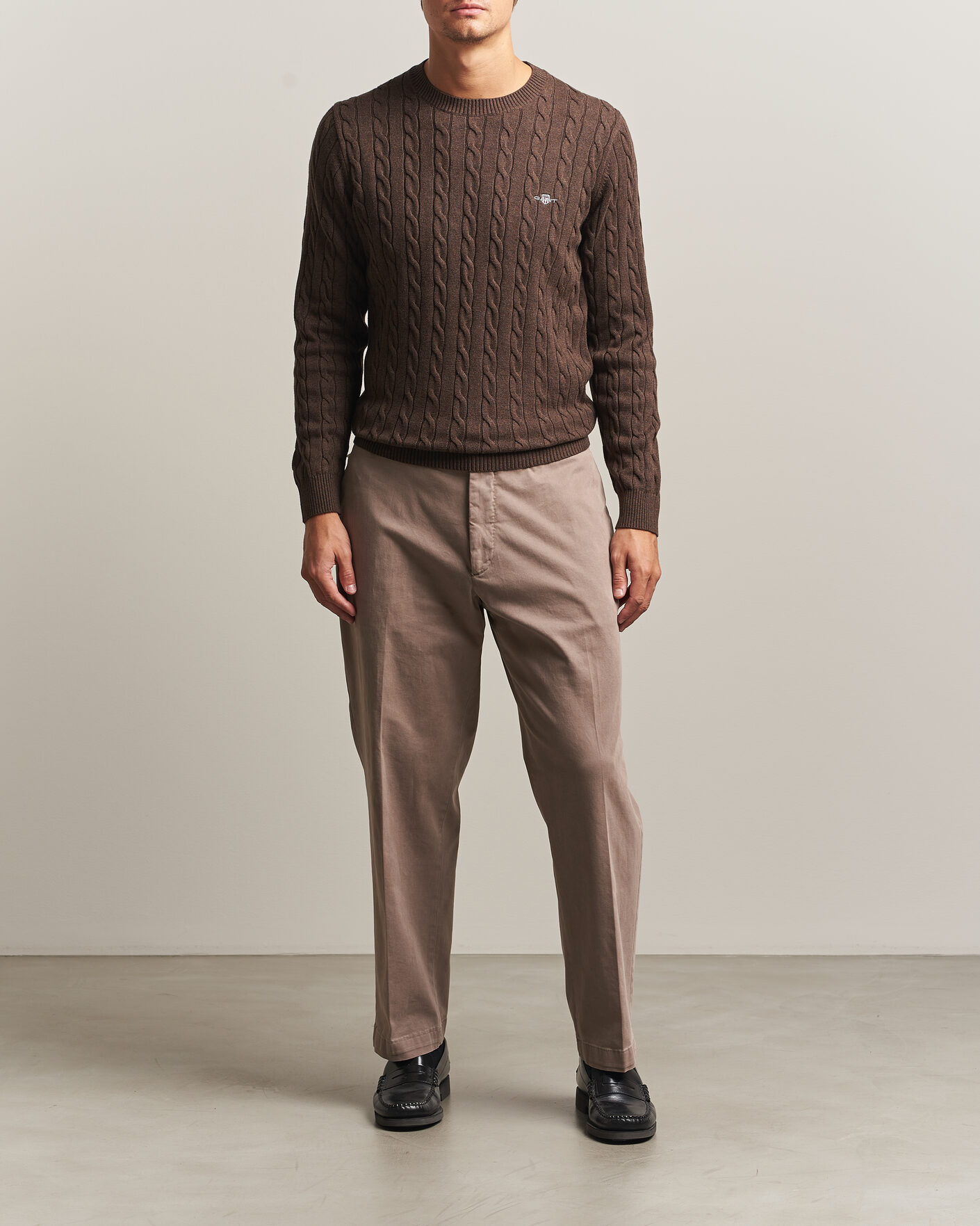 Homme | Pulls Et Tricots | Gant | Cotton Cable Crew Neck Black Brown Melange