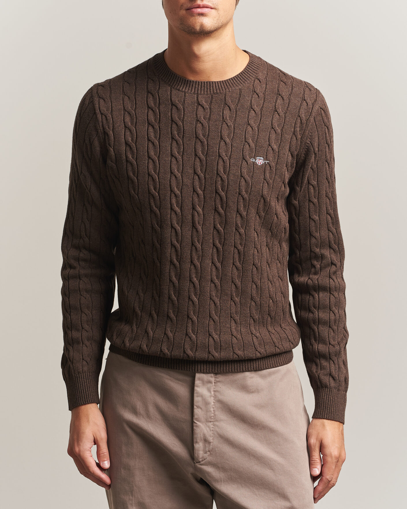 Homme | Pulls Et Tricots | Gant | Cotton Cable Crew Neck Black Brown Melange