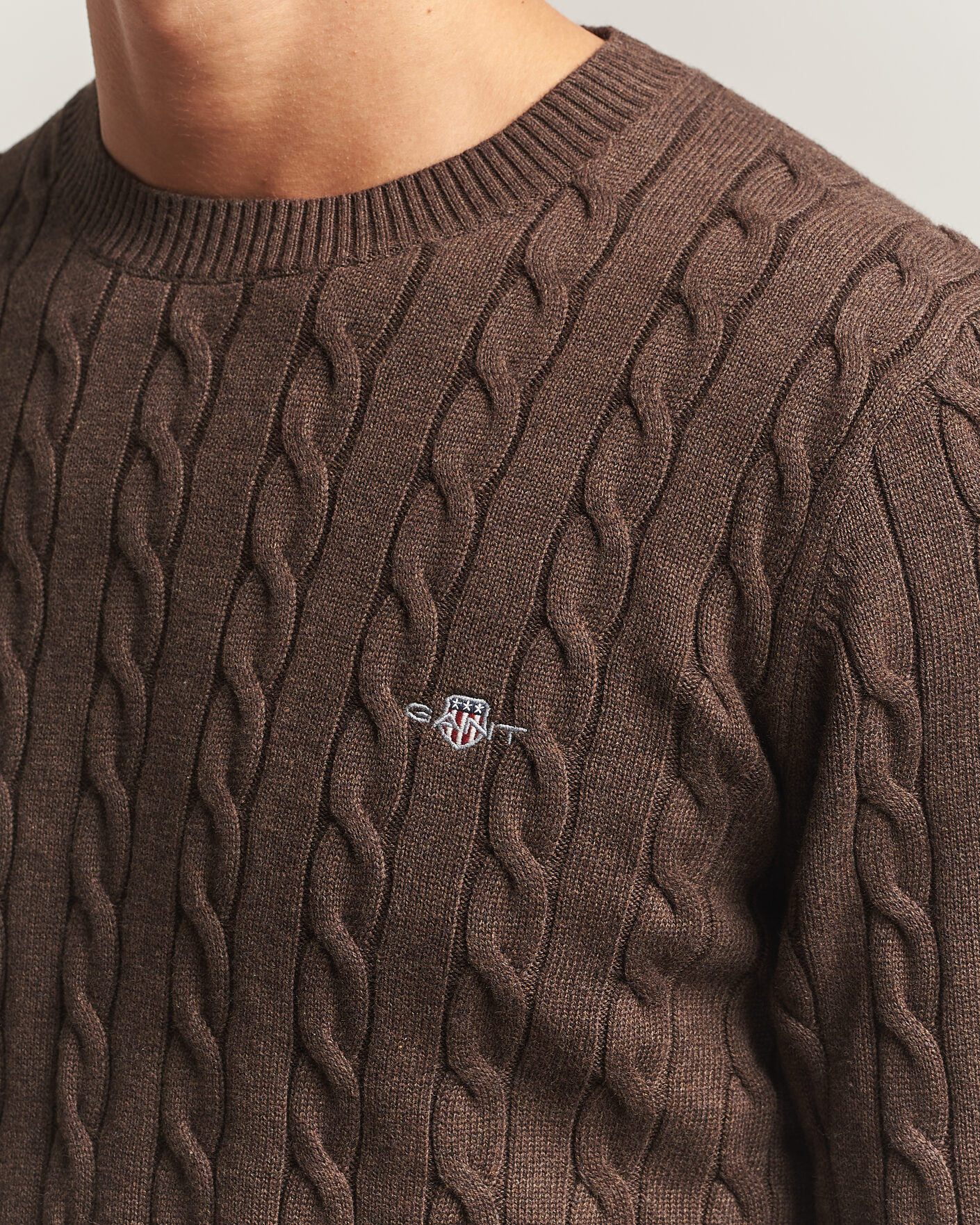 Homme | Pulls Et Tricots | Gant | Cotton Cable Crew Neck Black Brown Melange