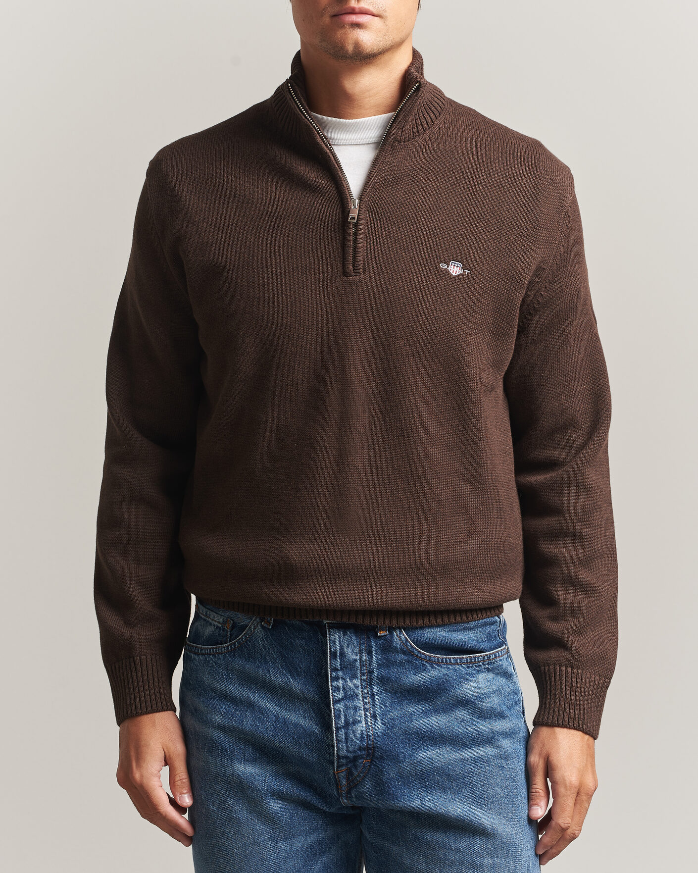 Homme | Pulls Et Tricots | Gant | Casual Cotton Half Zip Black Brown Melange
