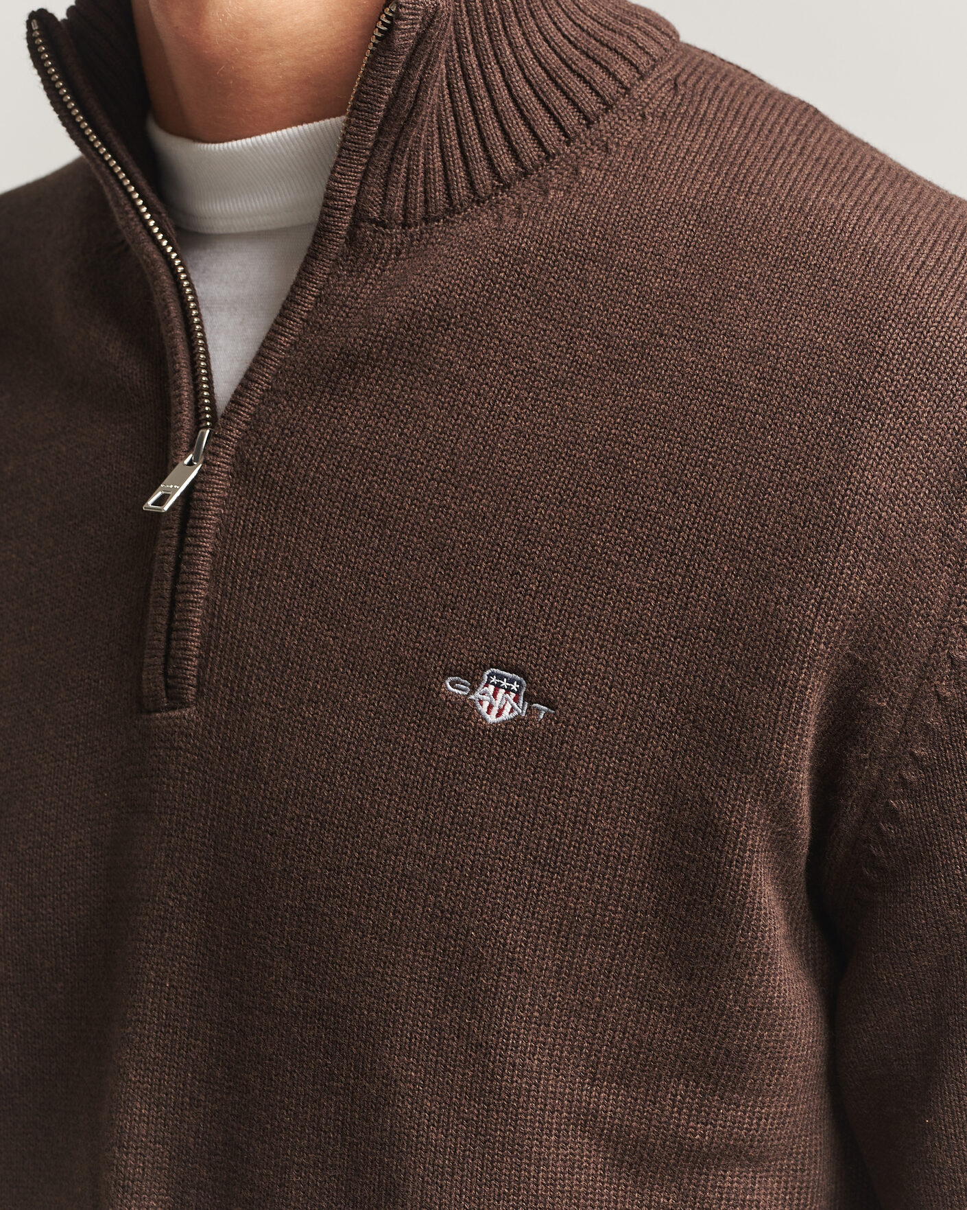 Homme | Pulls Et Tricots | Gant | Casual Cotton Half Zip Black Brown Melange