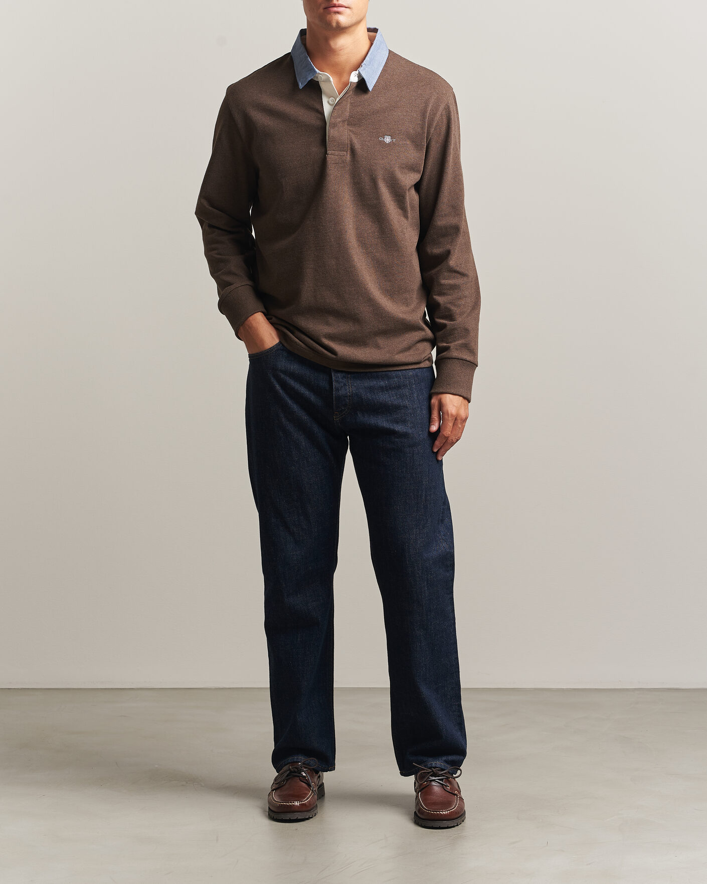 Homme | Pulls Et Tricots | Gant | Chambray Solid Heavy Rugger Black Brown Melange