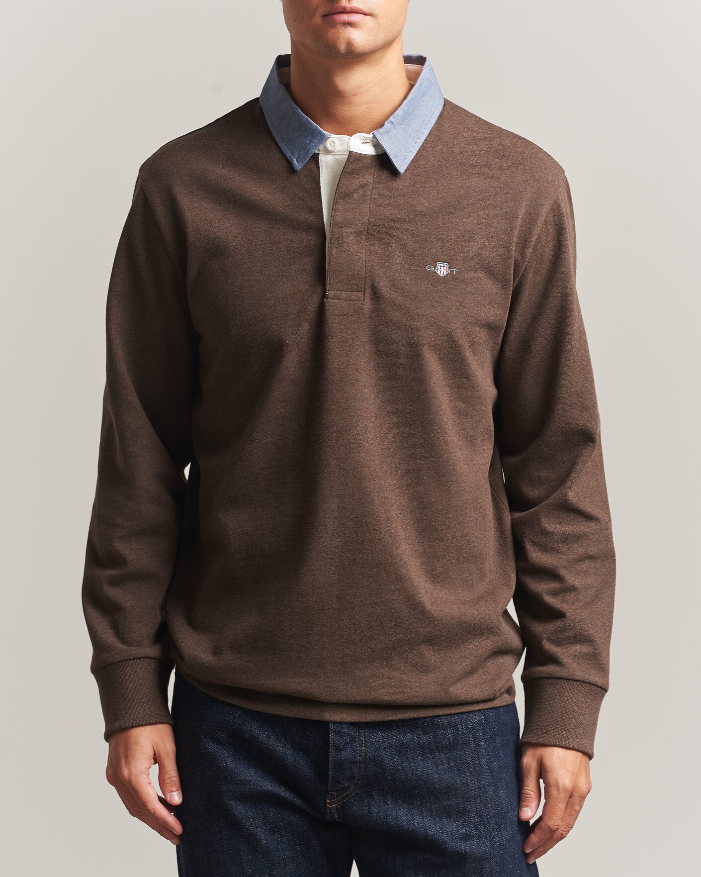 Homme | Pulls Et Tricots | Gant | Chambray Solid Heavy Rugger Black Brown Melange