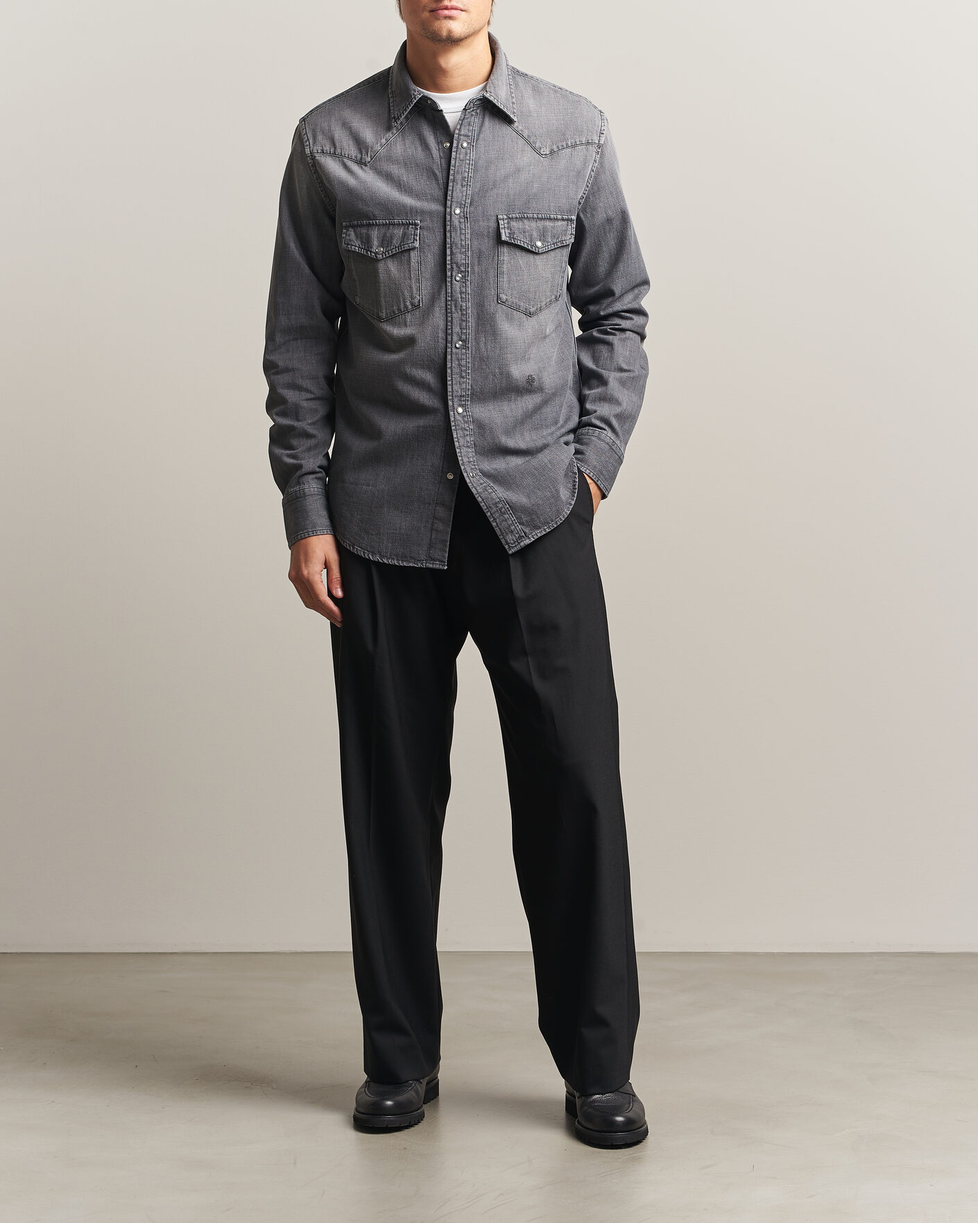 Homme | Chemises | Jacob Cohën | Denim Western Pocket Overshirt Grey