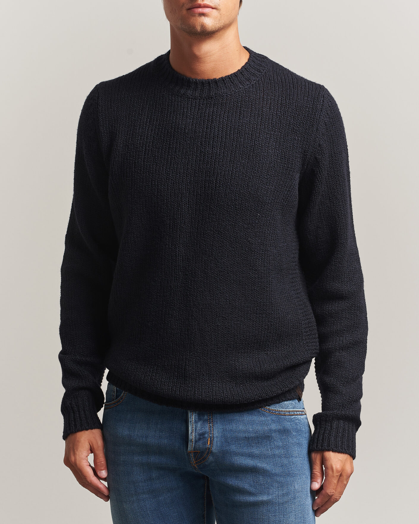 Homme | Pulls Et Tricots | Jacob Cohën | Muffled Virgin Wool Link Stitch Sweater Navy