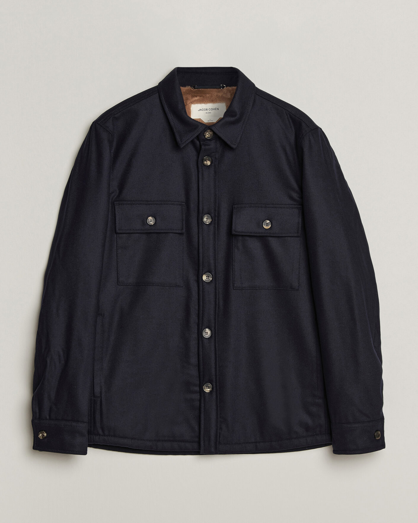 Homme | Manteaux Et Vestes | Jacob Cohën | Wool Flannel Eco Fur Lined Shirt Jacket Navy