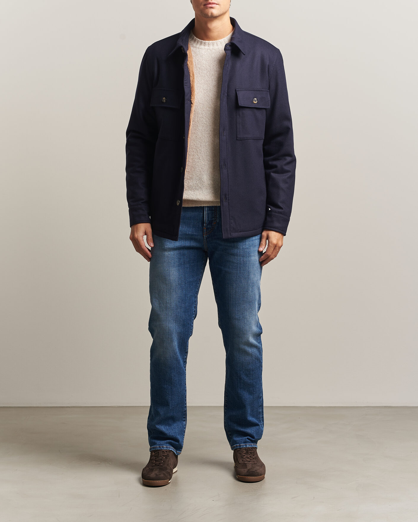 Homme | Manteaux Et Vestes | Jacob Cohën | Wool Flannel Eco Fur Lined Shirt Jacket Navy