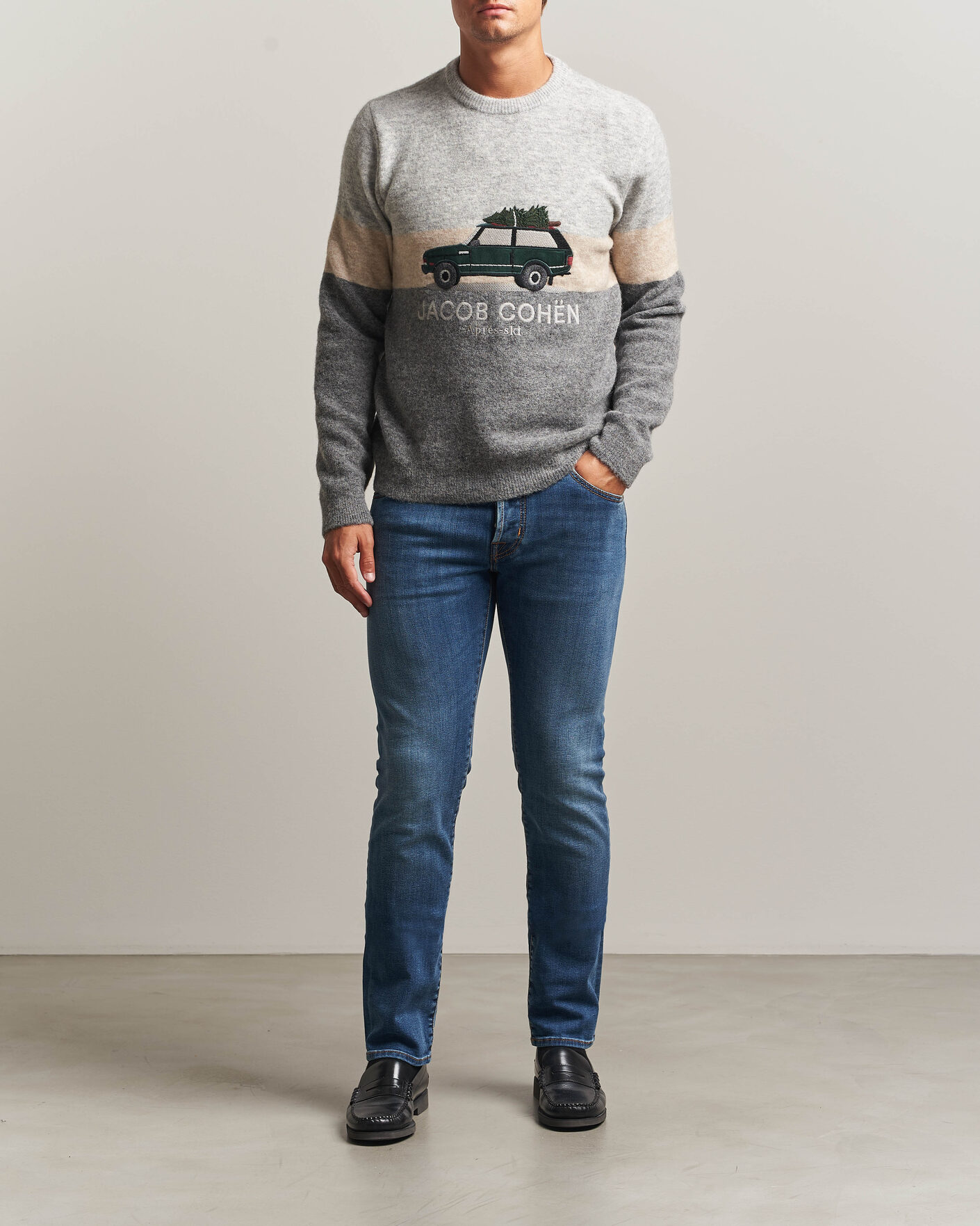Homme | Pulls Et Tricots | Jacob Cohën | Embroidery Knitted Apres-Ski Crew Neck Grey