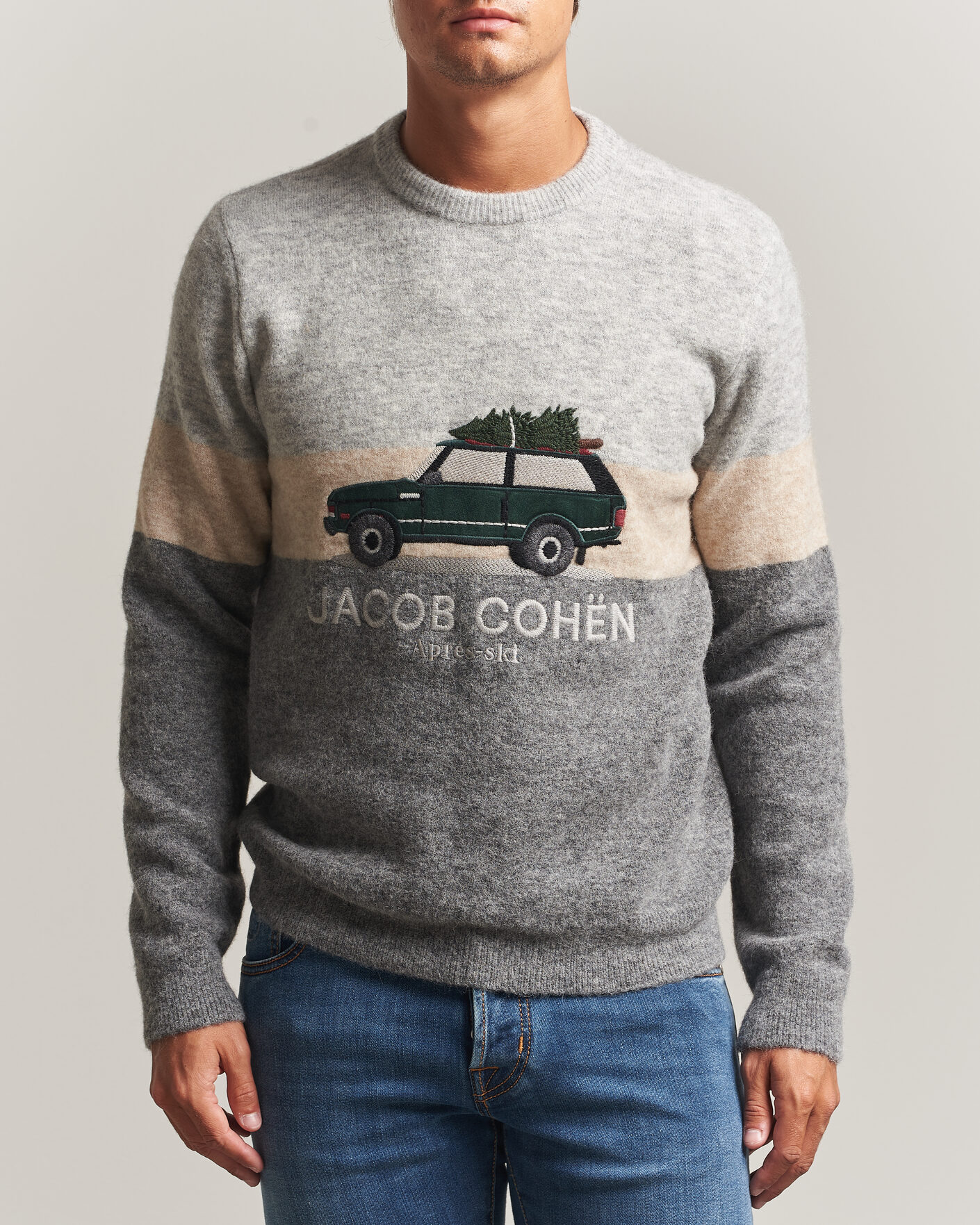 Homme | Pulls Et Tricots | Jacob Cohën | Embroidery Knitted Apres-Ski Crew Neck Grey