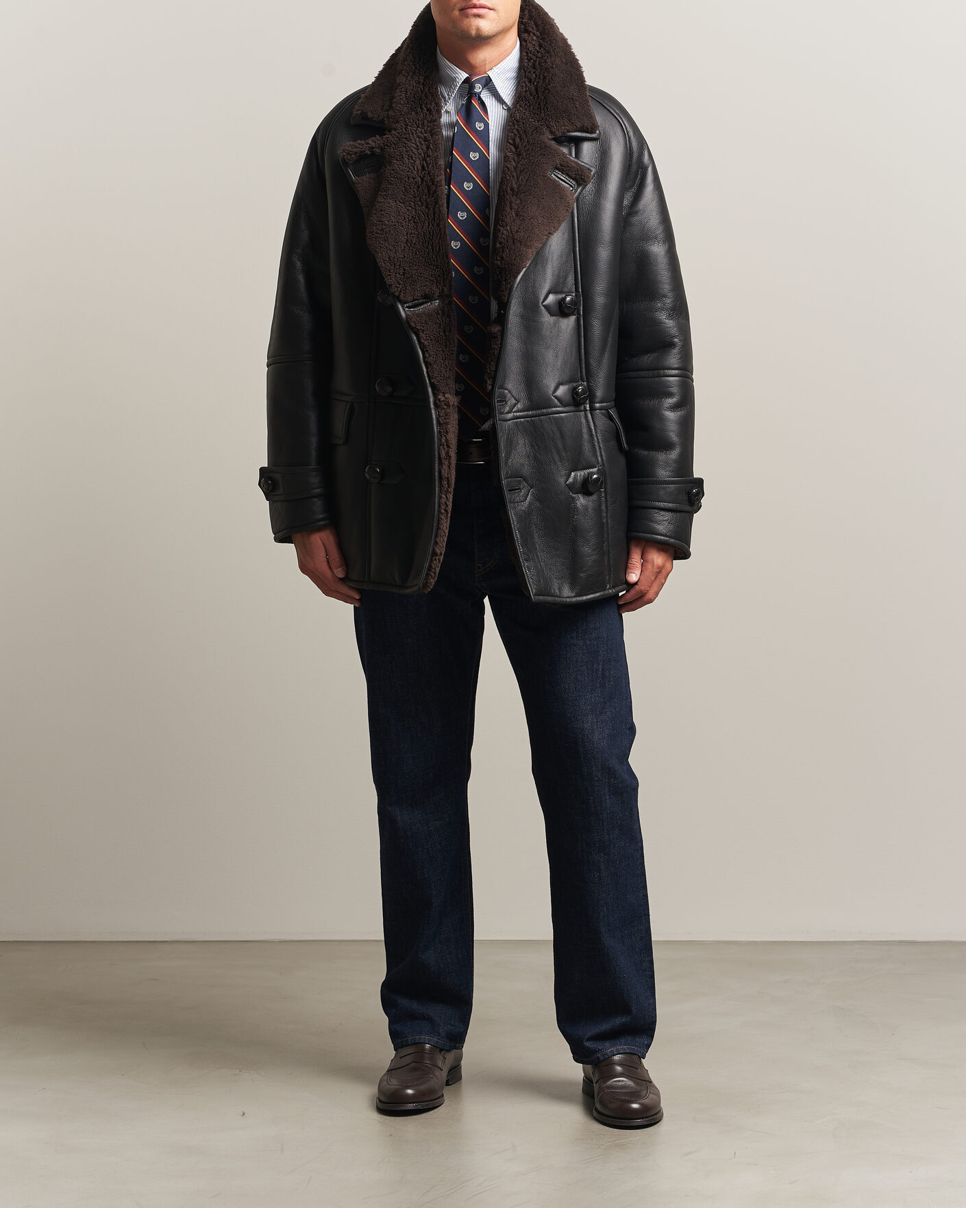 Homme | Manteaux Et Vestes | Gant | Shearling Leather Peacoat Black