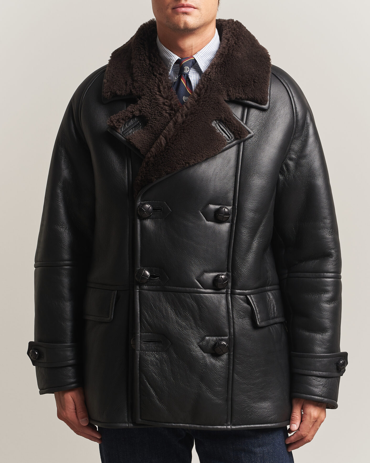 Homme | Manteaux Et Vestes | Gant | Shearling Leather Peacoat Black
