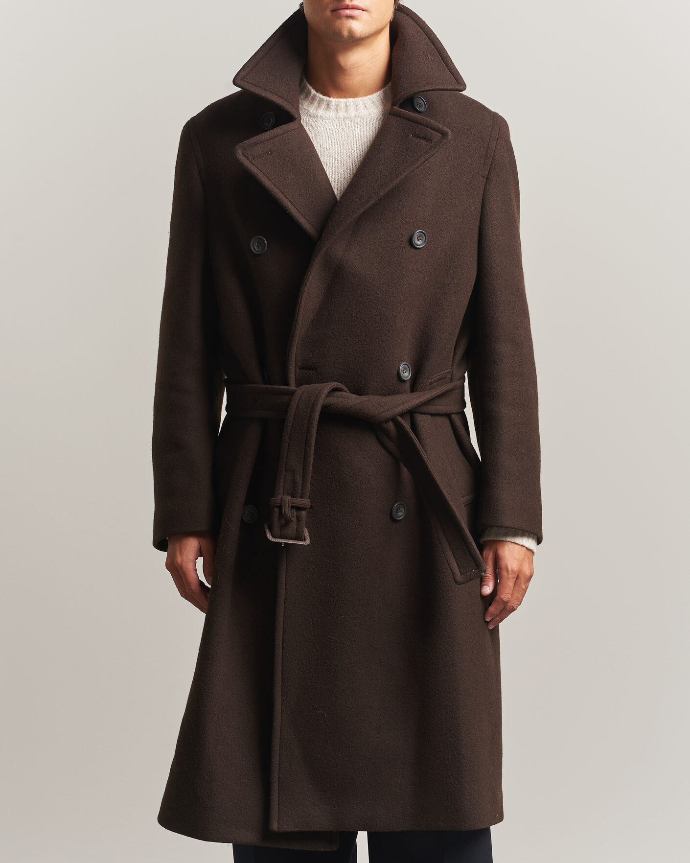 Homme | Manteaux Et Vestes | Gant | Wool Double Breasted Belted Coat Black Brown
