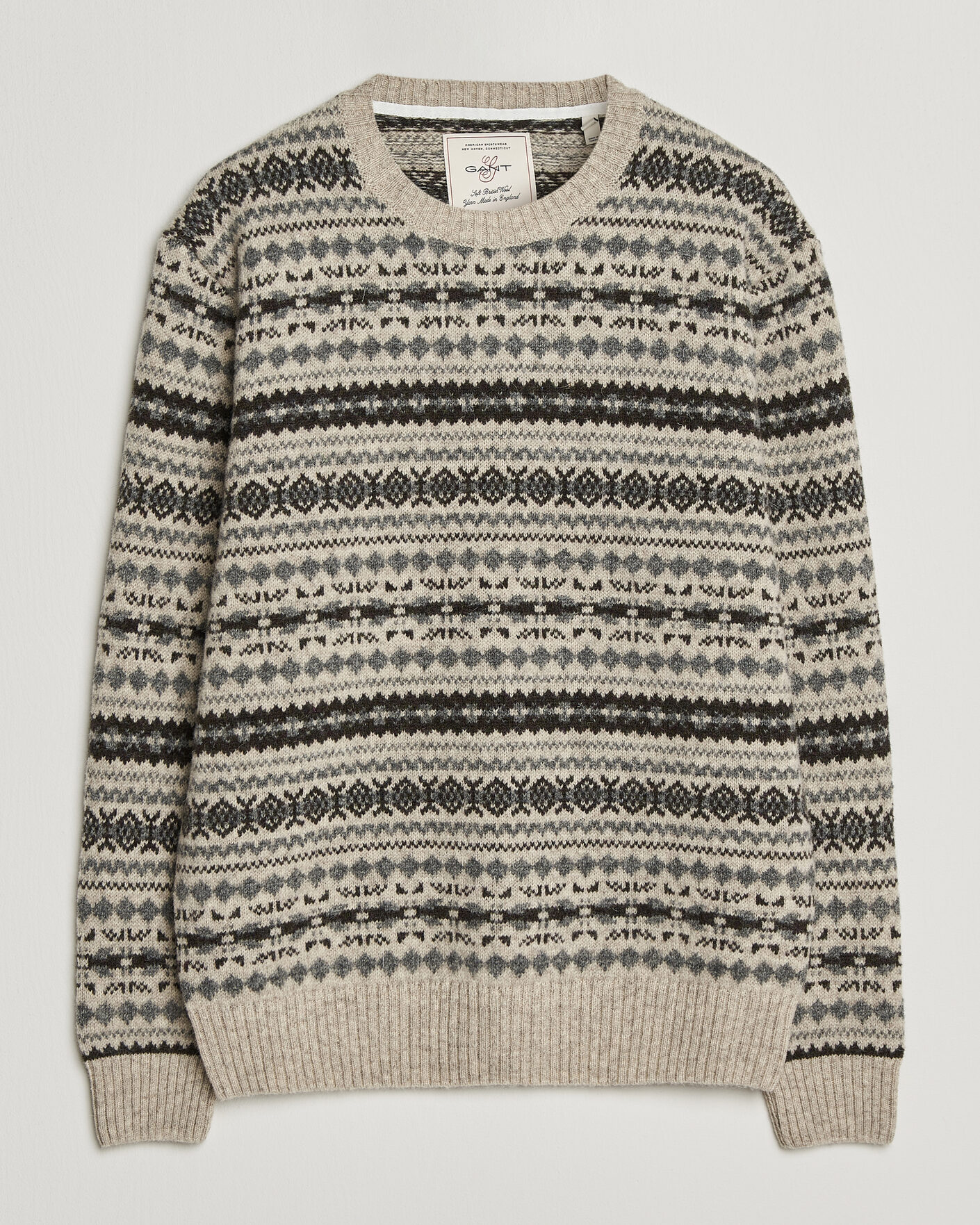 Homme | Pulls Et Tricots | Gant | Brushed Wool Fair Isle Sweater Light Beige Melange