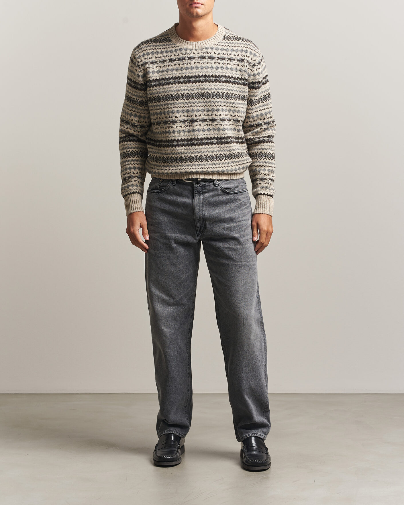 Homme | Pulls Et Tricots | Gant | Brushed Wool Fair Isle Sweater Light Beige Melange