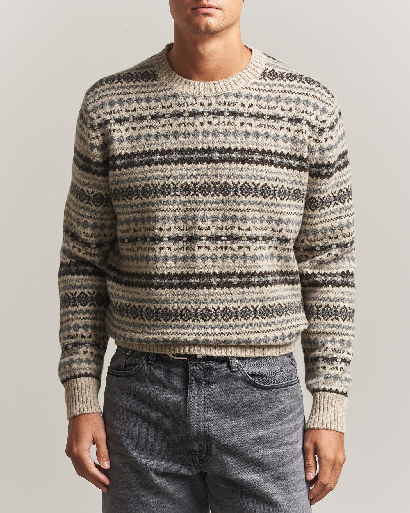 Homme | Pulls Et Tricots | Gant | Brushed Wool Fair Isle Sweater Light Beige Melange