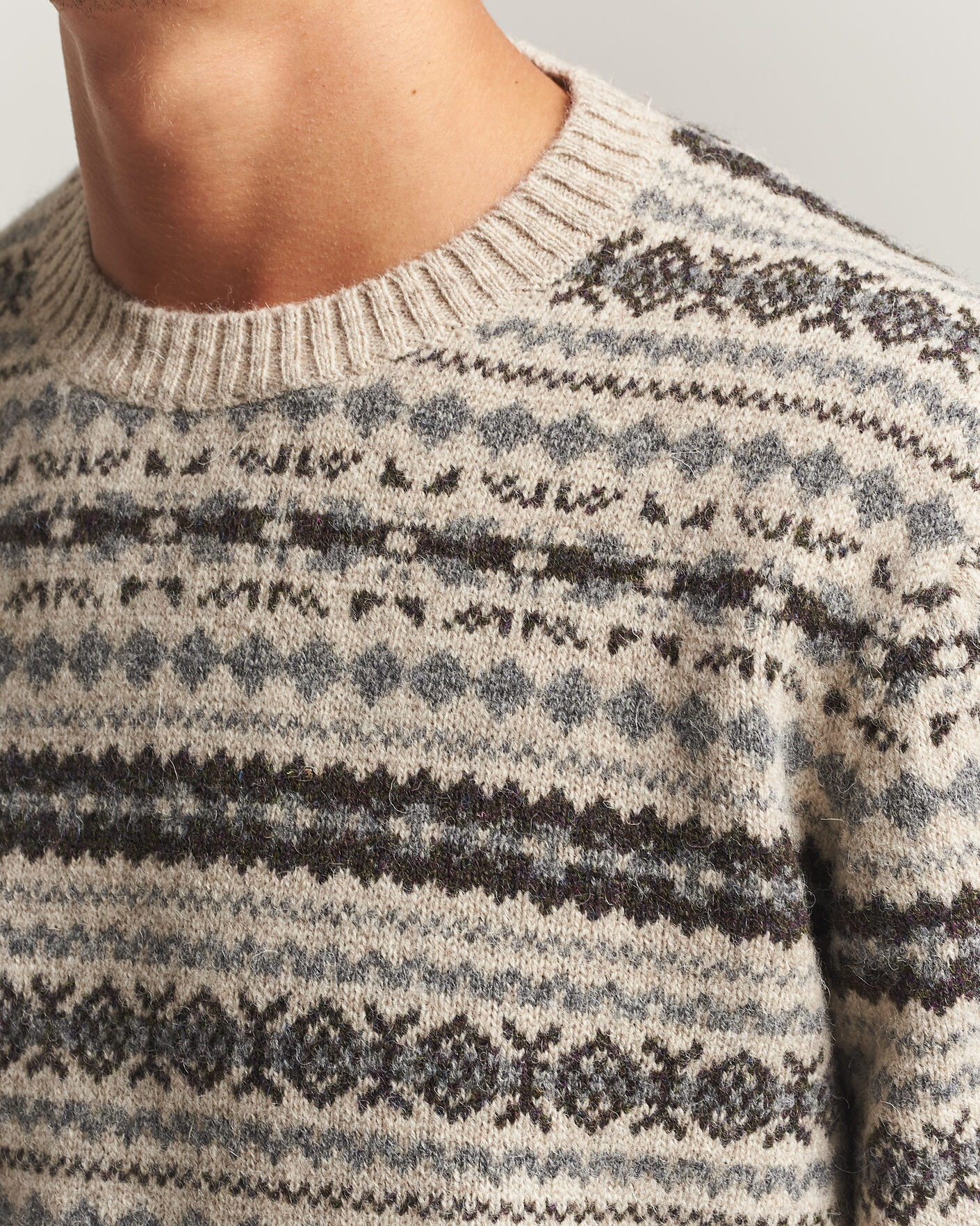 Homme | Pulls Et Tricots | Gant | Brushed Wool Fair Isle Sweater Light Beige Melange