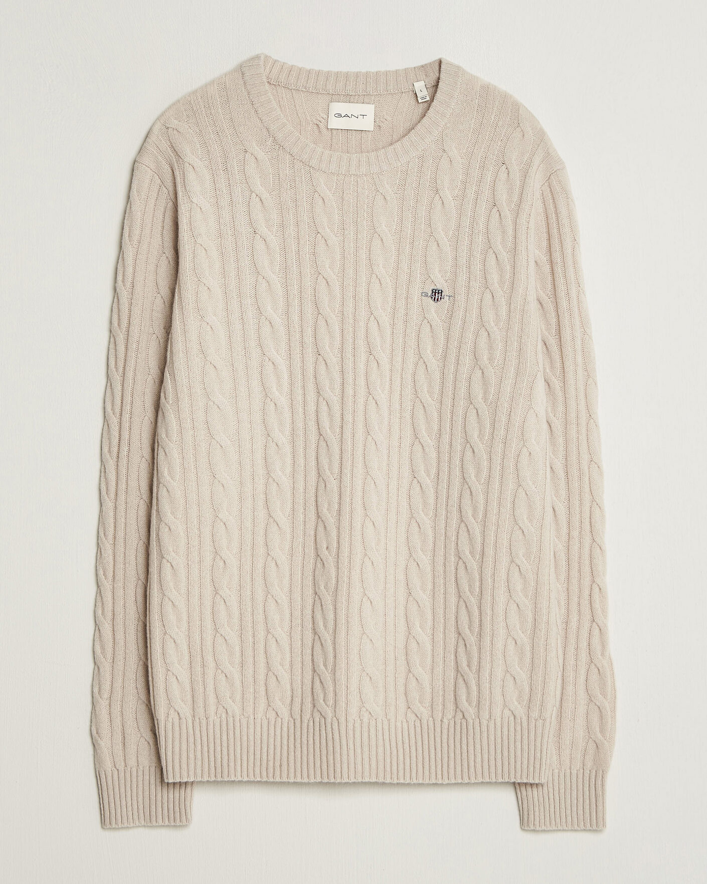 Homme | Pulls Et Tricots | Gant | Lambswool Cable Crew Neck Clay Beige