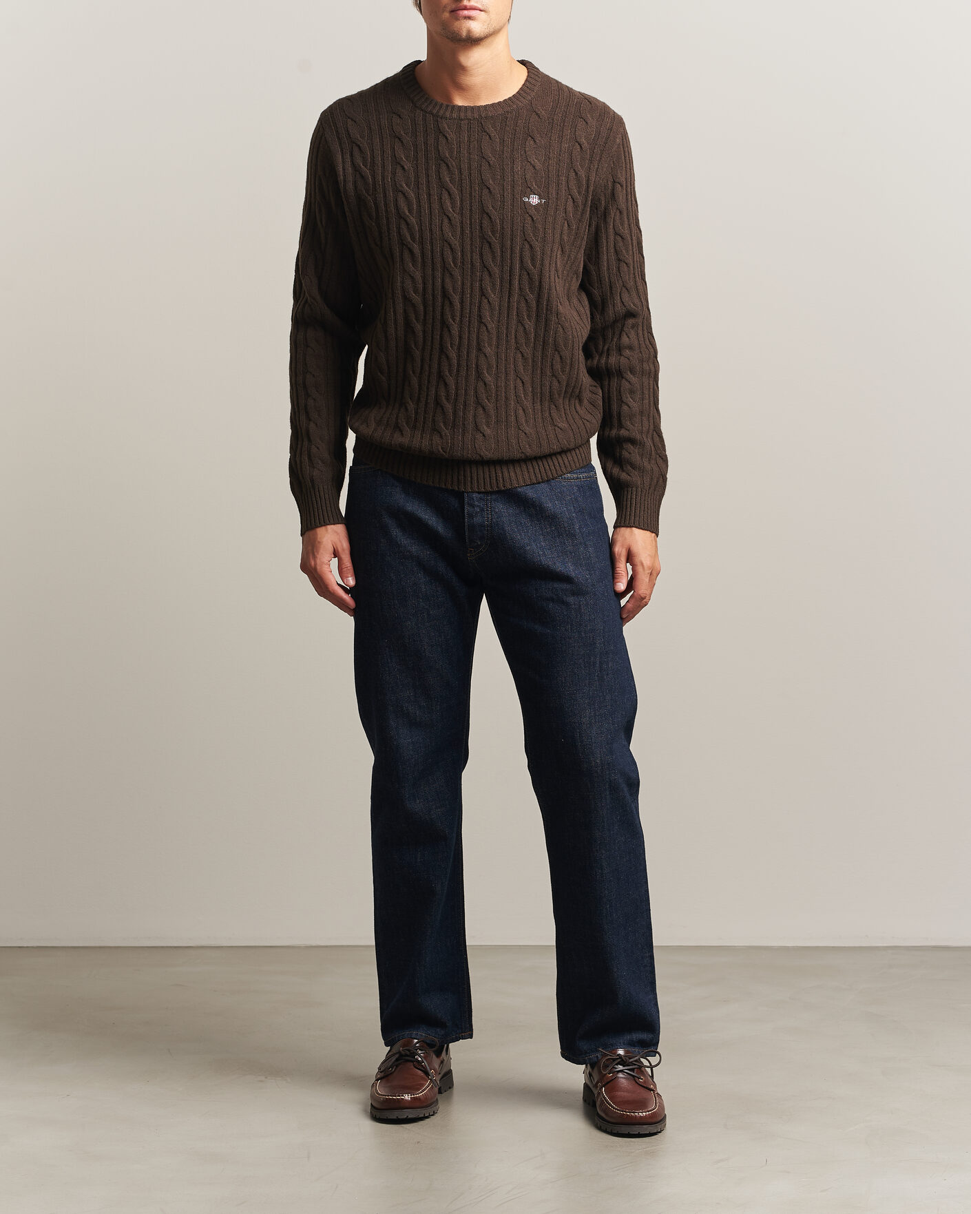 Homme | Pulls Et Tricots | Gant | Lambswool Cable Crew Neck Black Brown