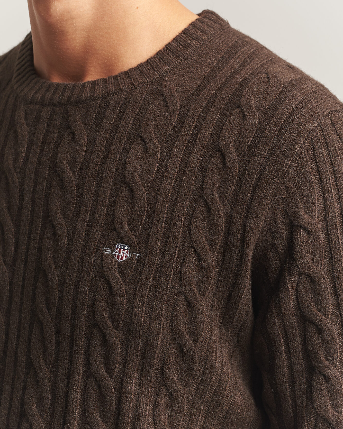 Homme | Pulls Et Tricots | Gant | Lambswool Cable Crew Neck Black Brown