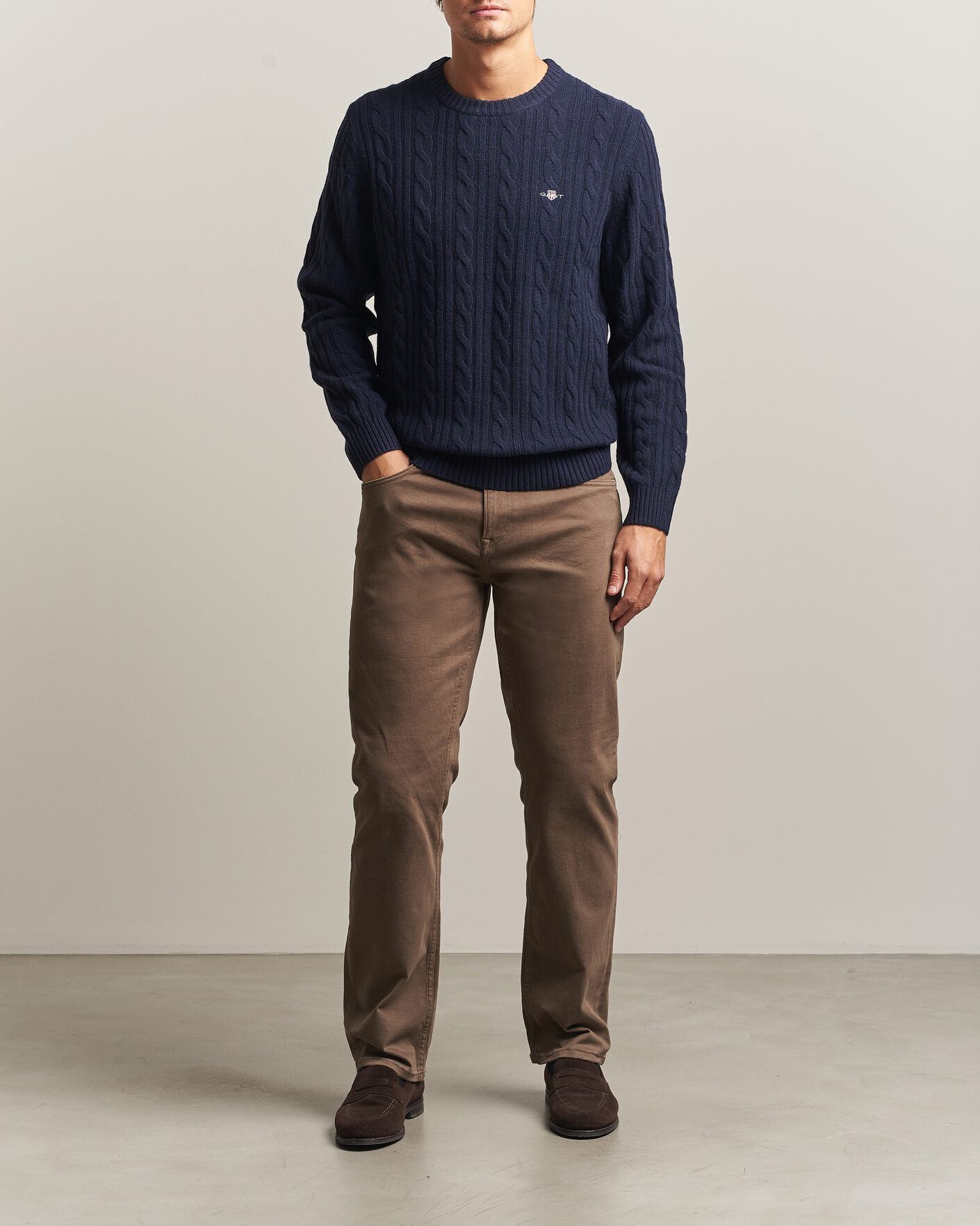 Homme | Pulls Et Tricots | Gant | Lambswool Cable Crew Neck Evening Blue