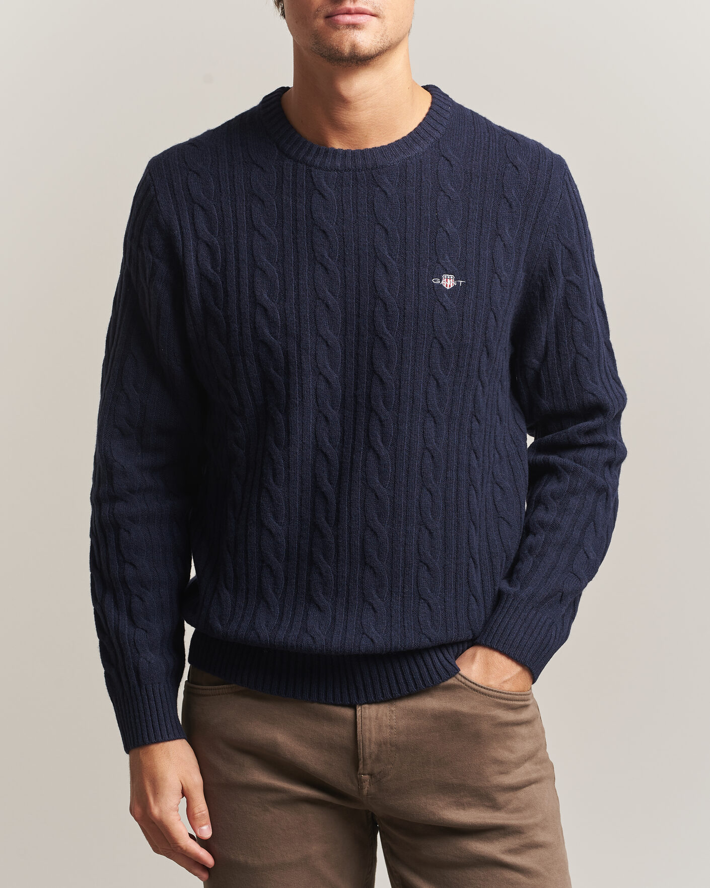 Homme | Pulls Et Tricots | Gant | Lambswool Cable Crew Neck Evening Blue