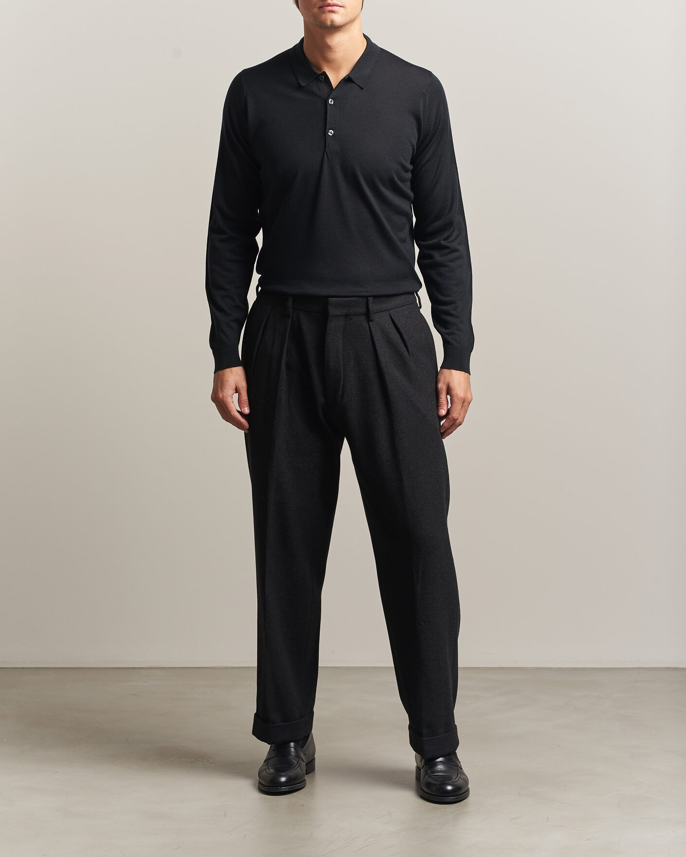 Homme | Pulls Et Tricots | John Smedley | Belper Extra Fine Merino Polo Pullover Black