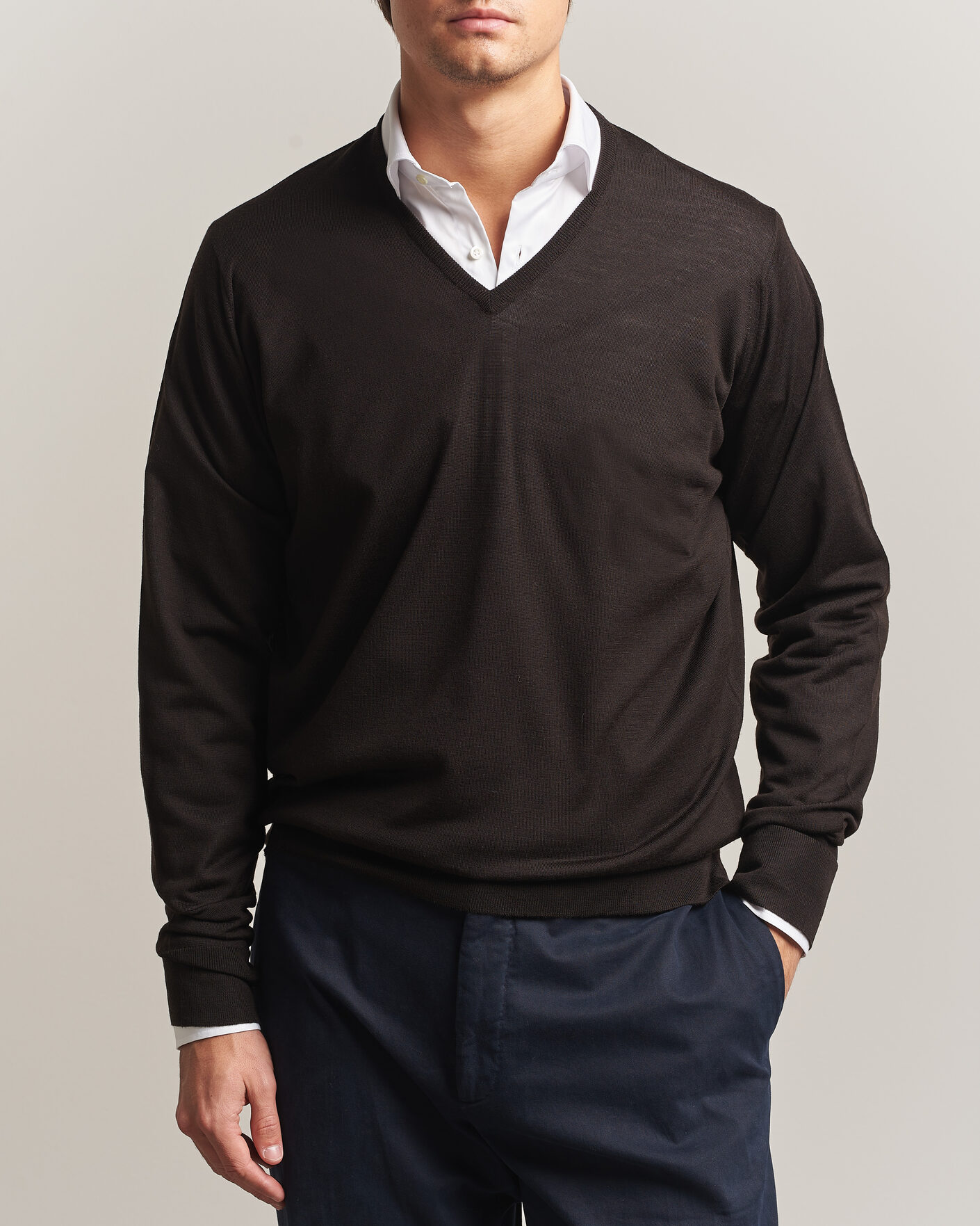 Homme | Pulls Et Tricots | John Smedley | Bobby Extra Fine Merino V-Neck Pullover Faulkner Brown