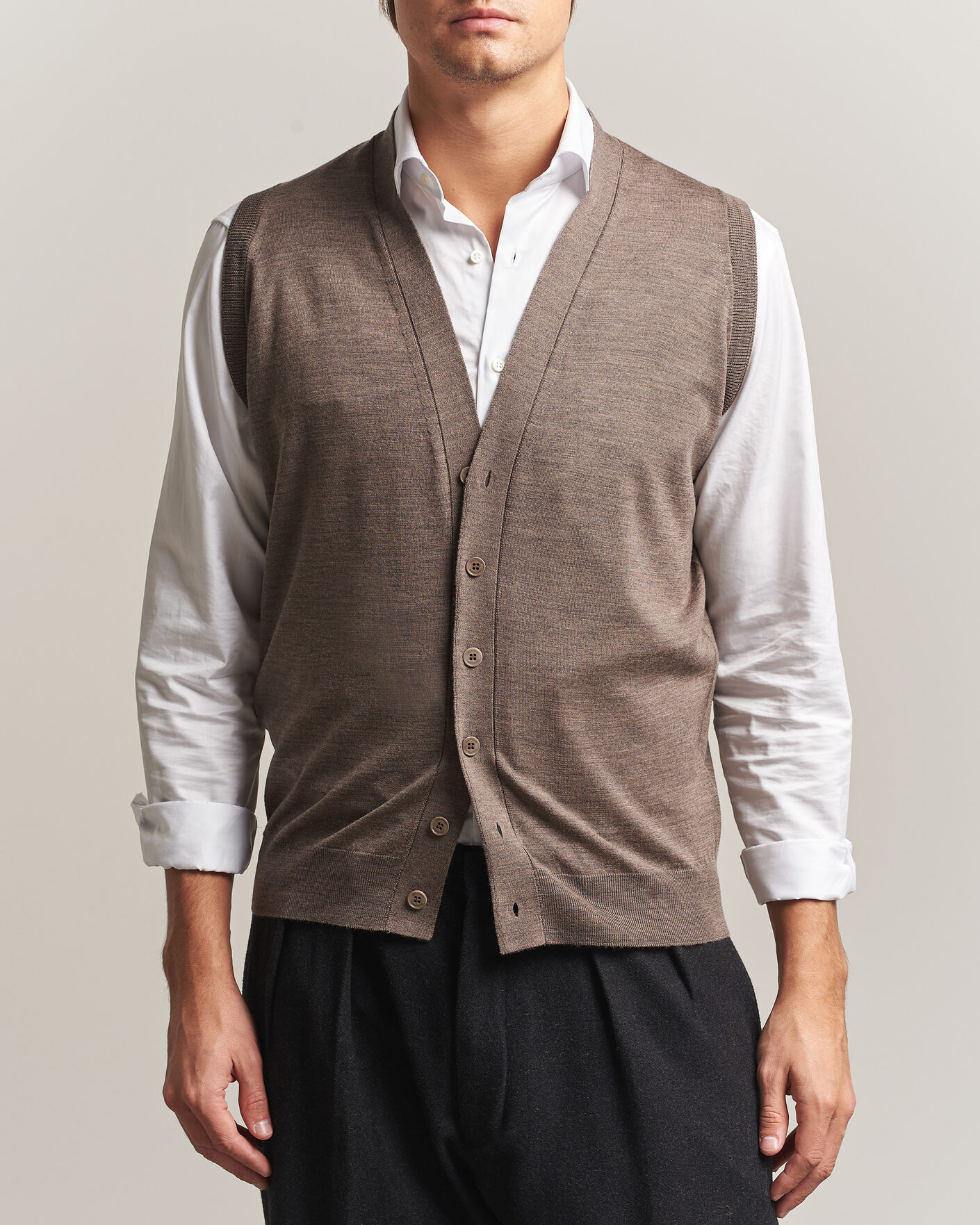 Homme | Pulls Et Tricots | John Smedley | Bolton Extra Fine Merino Waistcoat Mushroom Brown