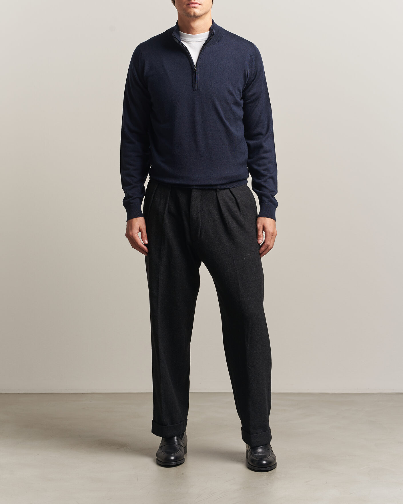 Homme | Pulls Et Tricots | John Smedley | Tapton Extra Fine Merino Half Zip Midnight