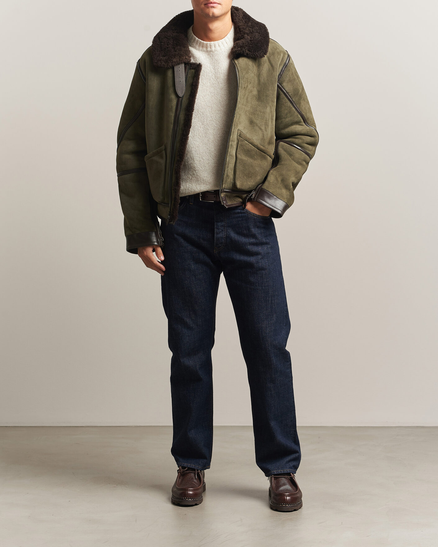 Homme | Manteaux Et Vestes | Polo Ralph Lauren | Suede Leather Flight Jacket Myrtle Green