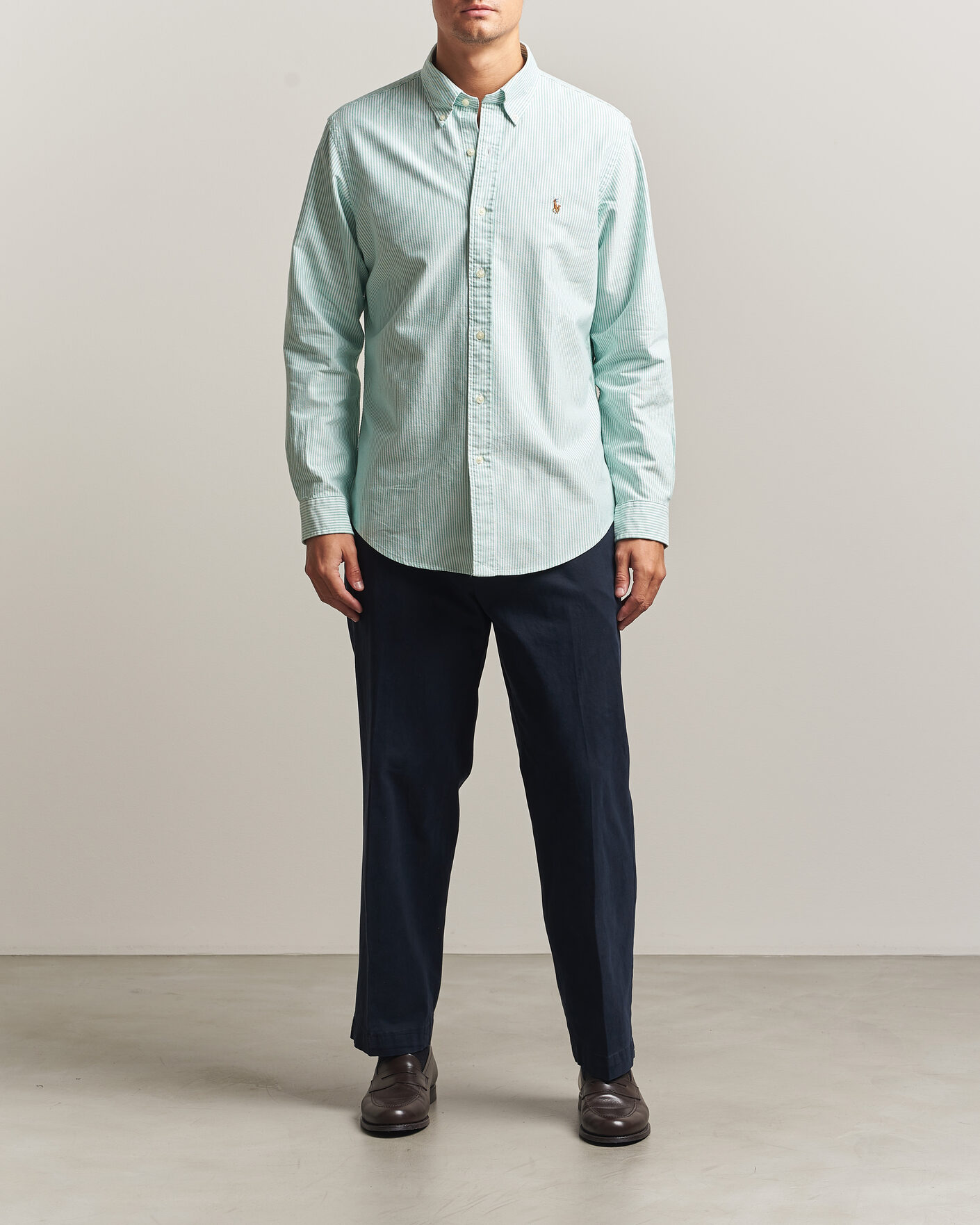 Homme | Chemises | Polo Ralph Lauren | Custom Fit Striped Oxford Shirt Scarab Green/White