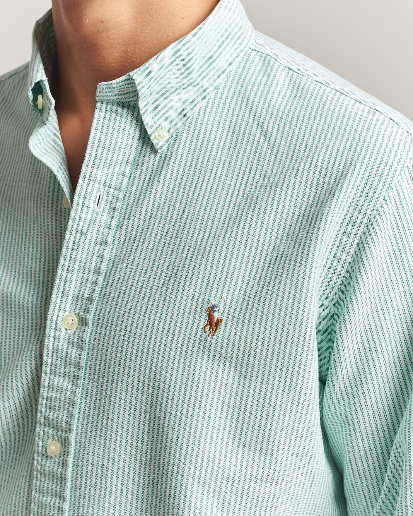 Homme | Chemises | Polo Ralph Lauren | Custom Fit Striped Oxford Shirt Scarab Green/White